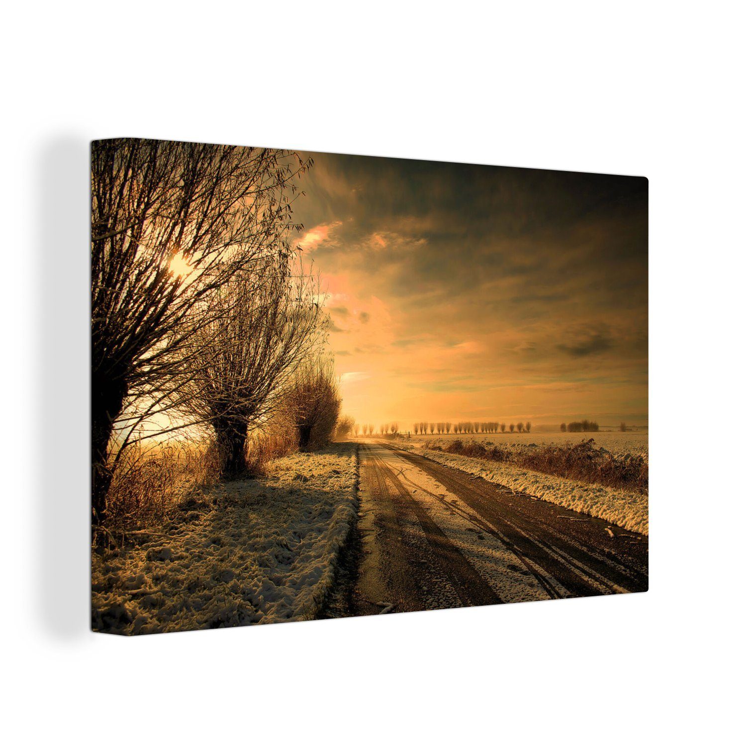 30x20 Wanddeko, (1 OneMillionCanvasses® Winter, Leinwandbilder, Leinwandbild Friesland Aufhängefertig, - Wandbild Dokkum - St), cm