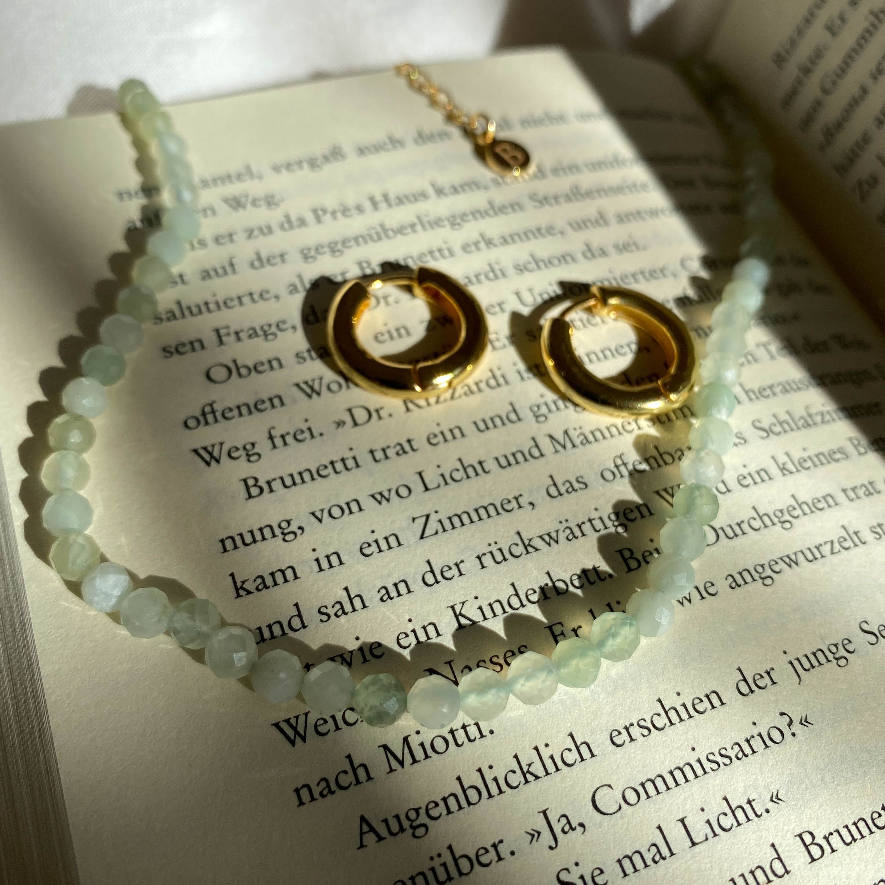925 Halskette vergoldet, Brandlinger Zaria, Silber Perlenkette Jade