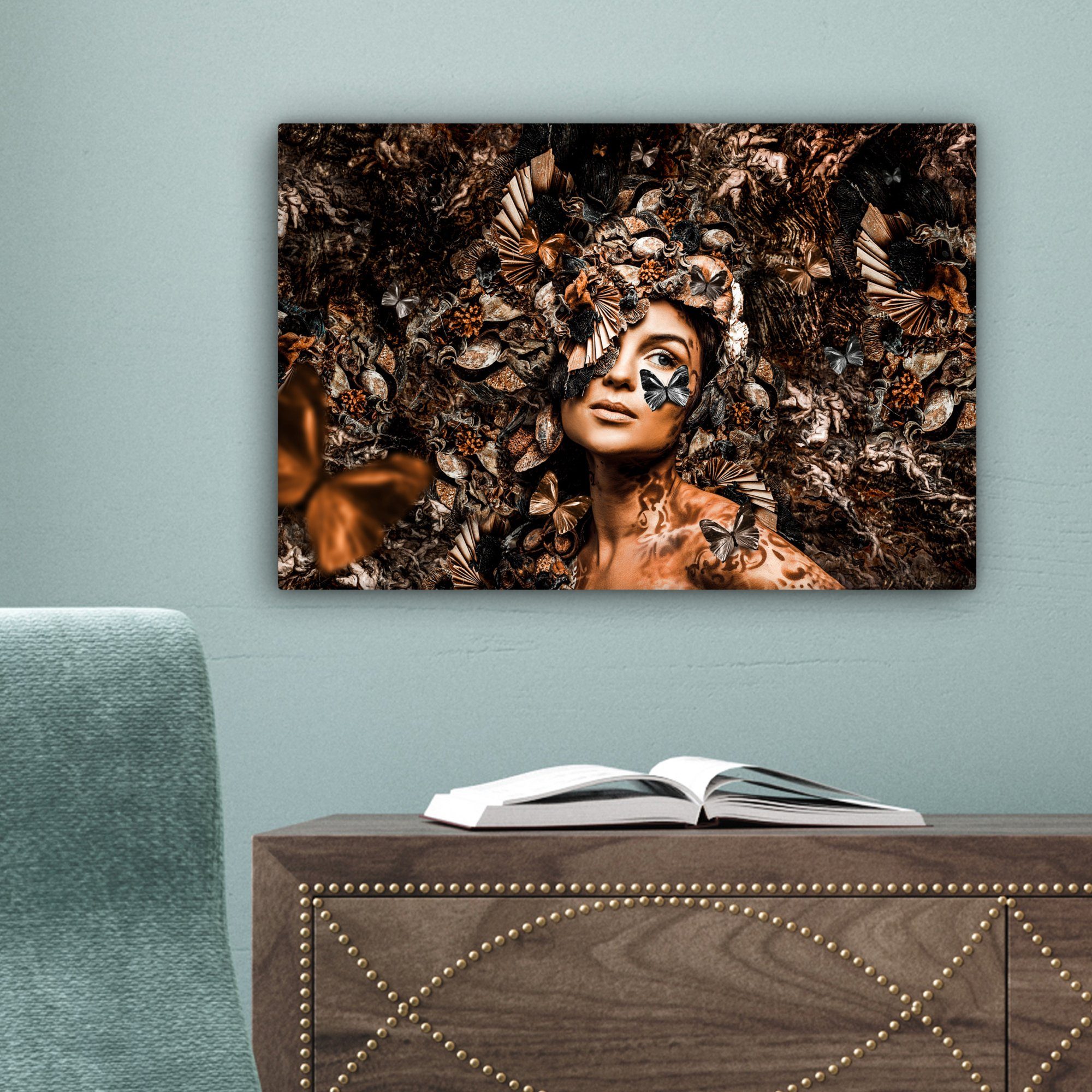 Wandbild Pflanzen, Luxus Schmetterlinge Aufhängefertig, - Leinwandbild OneMillionCanvasses® - Wanddeko, Frau Frau - cm (1 Leinwandbilder, 30x20 St),
