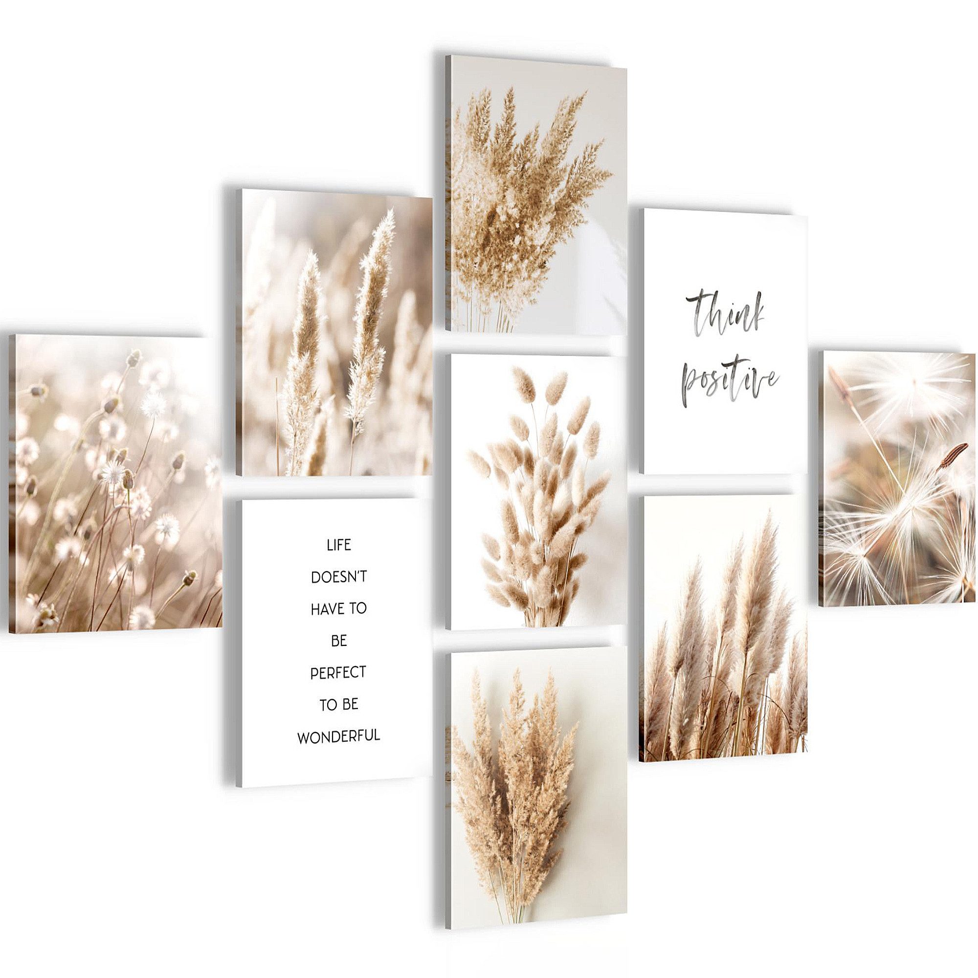 Novart Wandbild Boho AUFHÄNGFERTIG Pampas Schlafzimmer 9 Moderne Bilder N026691a, 20 x 25 cm - 9 Bilder