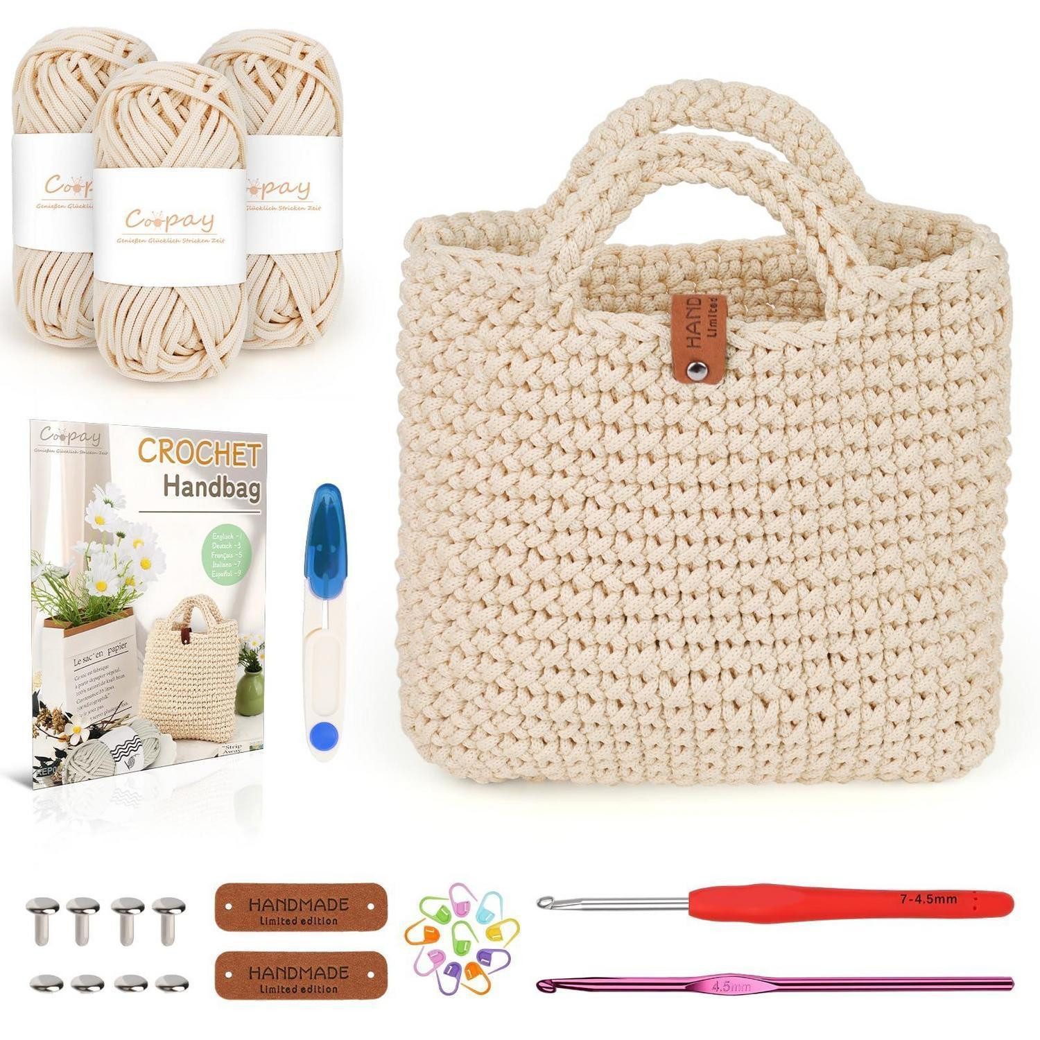 LuxusKollektion Häkelnadeln Häkelset Tasche für Anfänger Beige, 1 St.