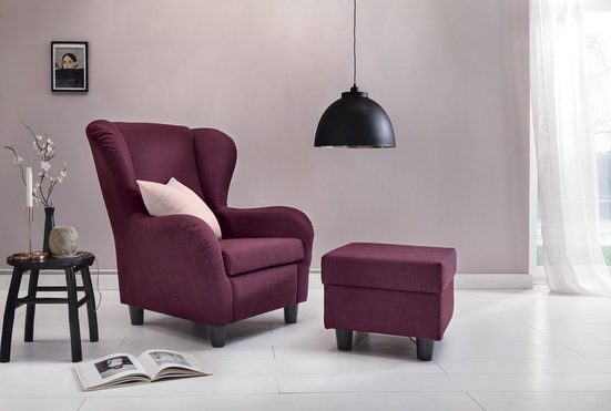 MÖBELFRE UDE Ohrensessel Sessel Savana Plum, Wohnzimmersessel mit Hocker,  Hochwertiger Ohrenbackensessel Pflaume