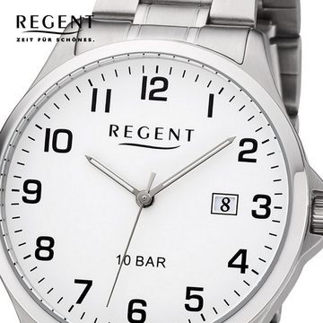 Regent Quarzuhr Regent Herren Uhr F-1190 Metall Quarz, (Analoguhr), Herren Armbanduhr rund, mittel (ca. 39mm), Metallarmband
