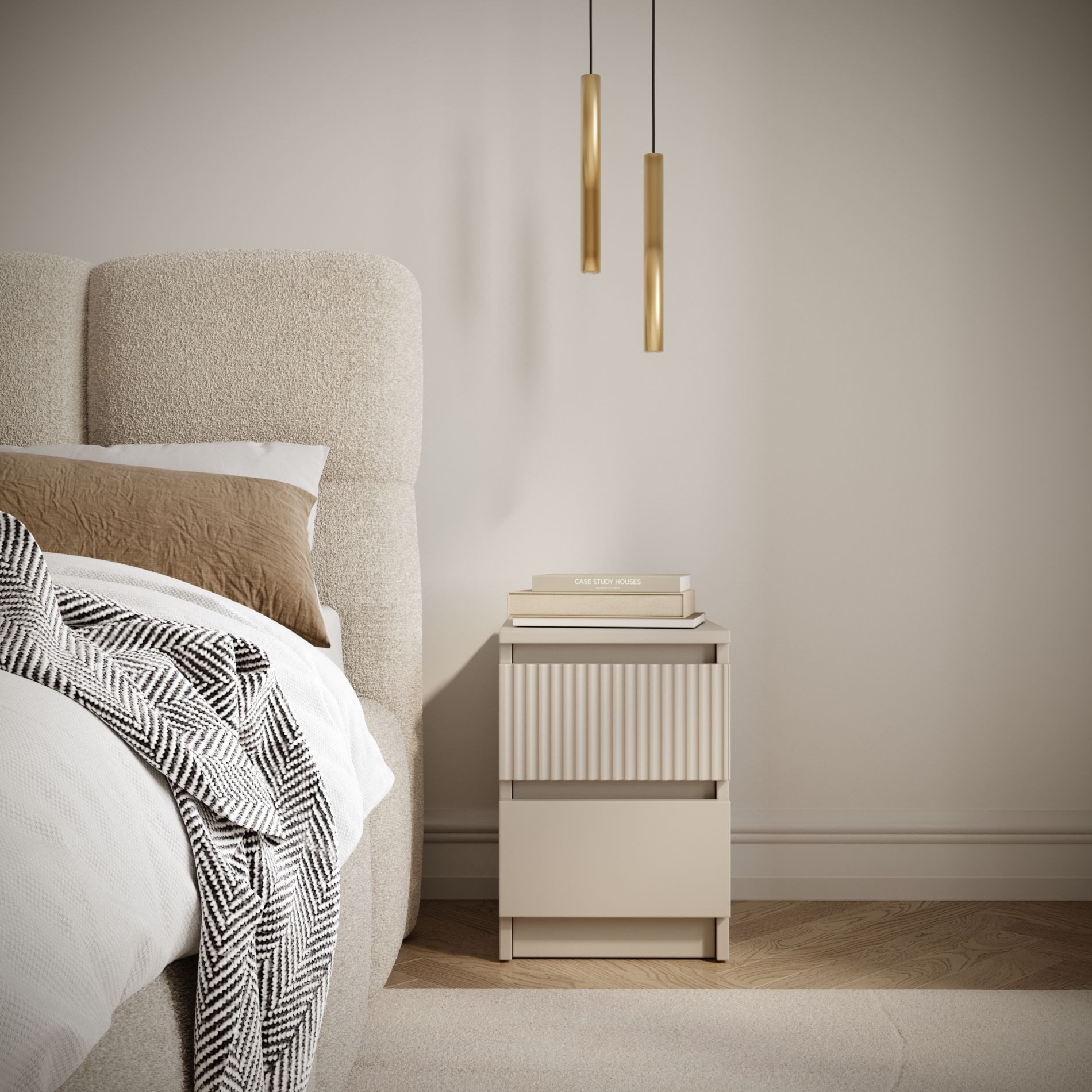 Selsey Nachttisch SANDIA, mit zwei Schubladen und geriffelter Front, 30 cm, Kaschmirgrau