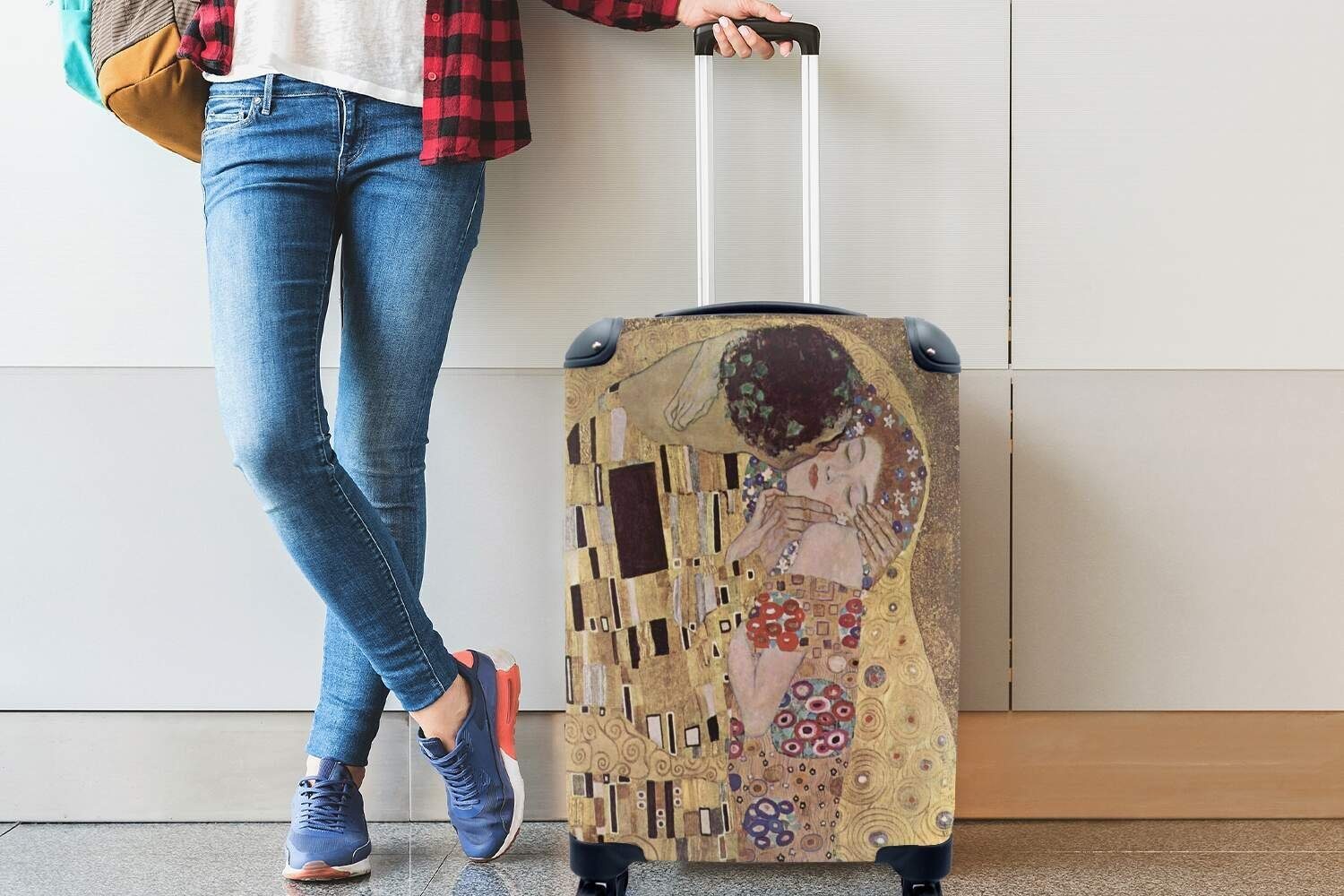 4 Der Gustav Klimt, Handgepäck Handgepäckkoffer - Reisekoffer MuchoWow von Reisetasche Rollen, Trolley, mit Ferien, für rollen, Gemälde Kuss
