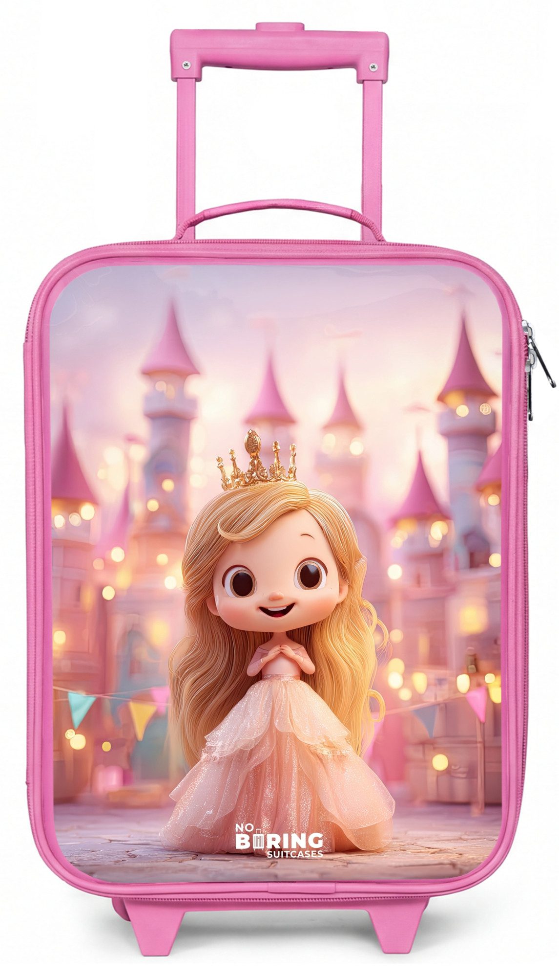 NoBoringSuitcases.com© Kinderkoffer Rosa - mit leuchtende Räder - Prinzessin - Rosa - Schloss, 2 Rollen, Handgepäck-Koffer, Kinderkoffer, Reisekoffer Mädchen