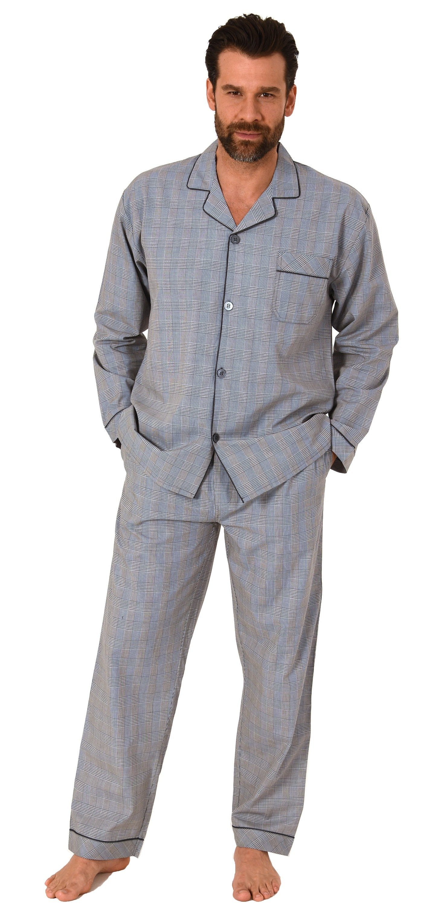Pyjama Gewebter Herren Pyjama, durchknöpfbarer Schlafanzug mit Streifen