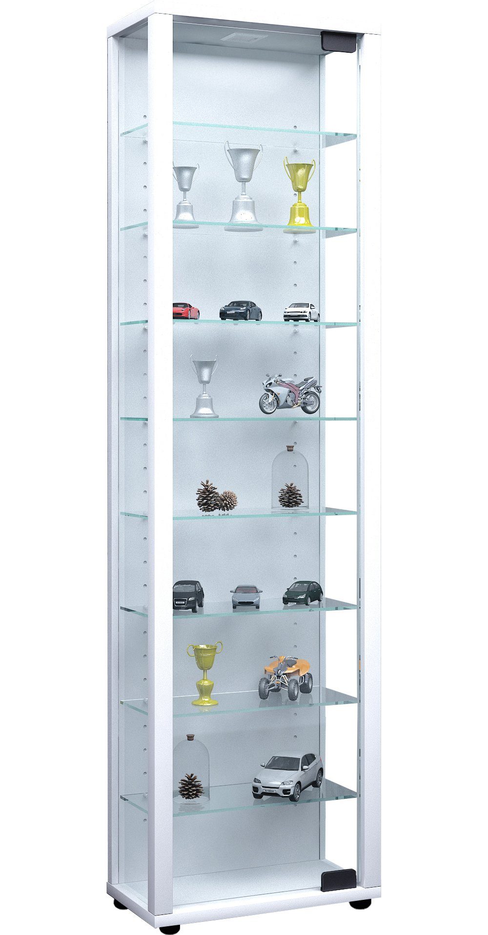 VCM Standvitrine Stand Glas Sammelvitrine Holz Weiß Edana Vitrine Maxi