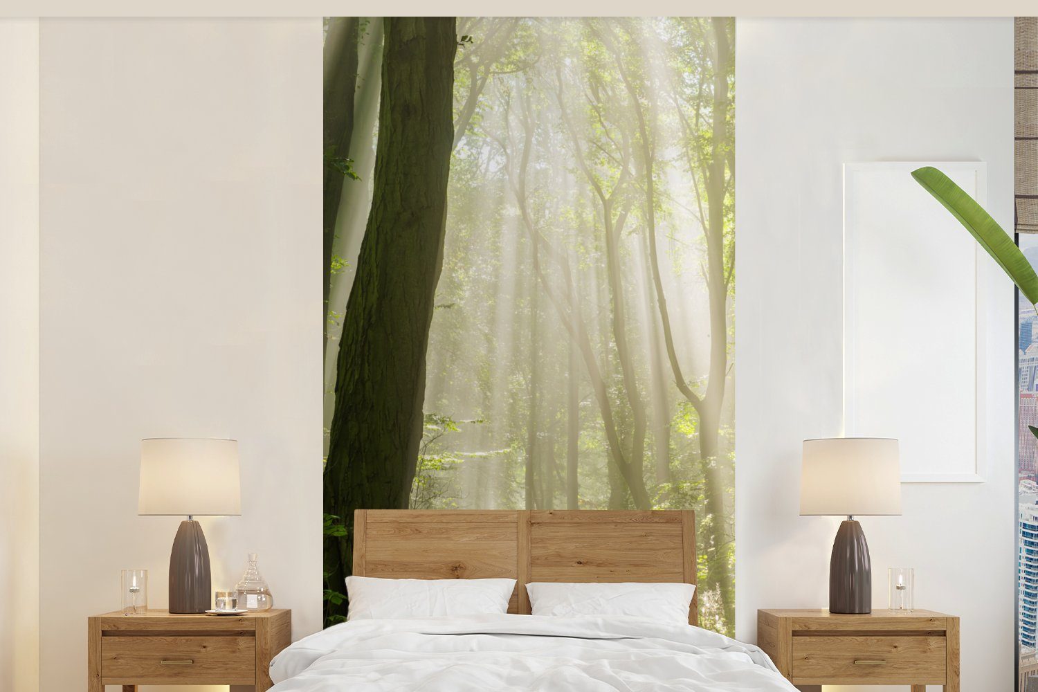 Landschaft, Natur Schlafzimmer - Wald (2 Fototapete Licht bedruckt, Fototapete - Wohnzimmer - MuchoWow Vliestapete für St), Matt, Küche,
