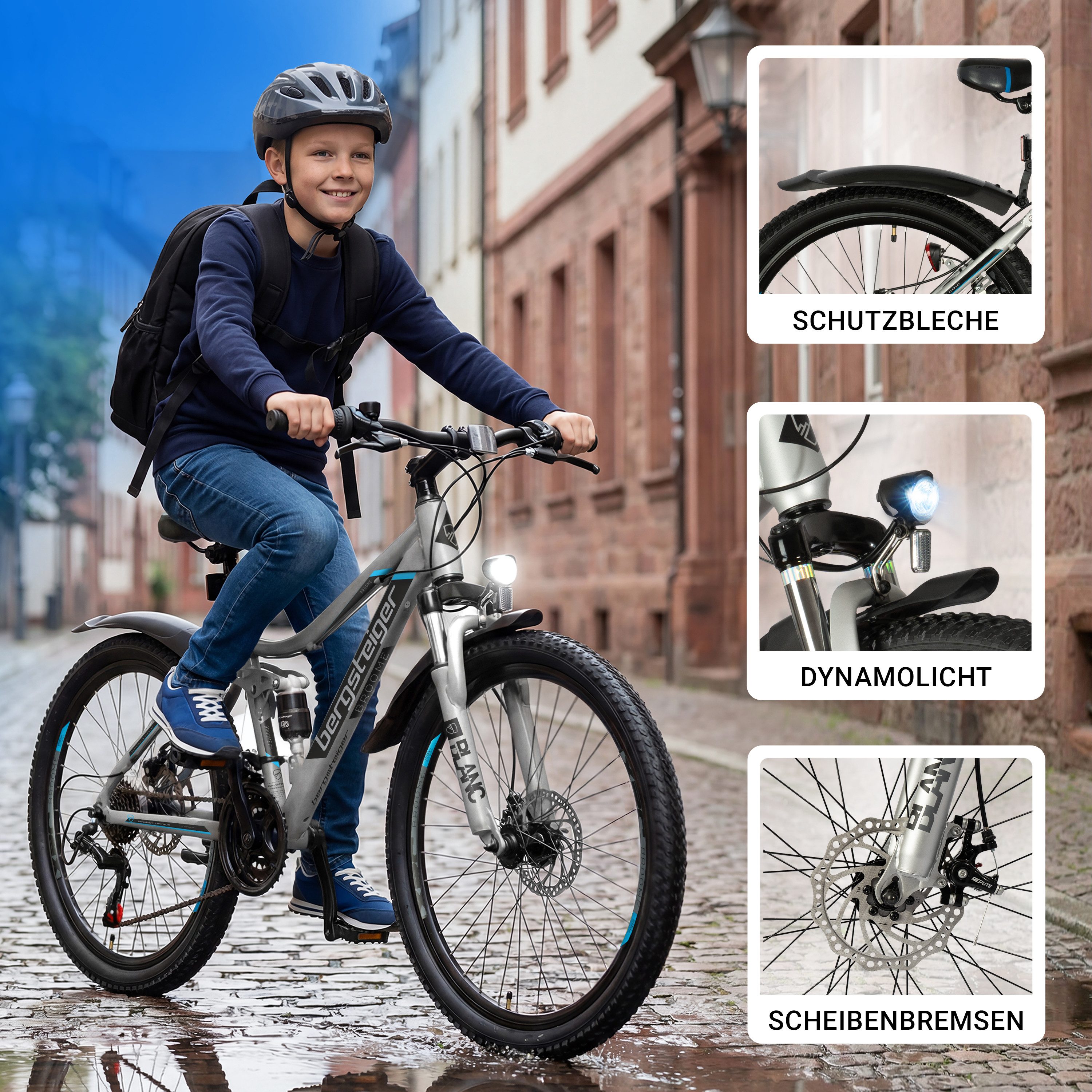 bergsteiger Kinderfahrrad Broome 24, 26 Zoll, Damen, Herren, Mountainbike, 21 Gang Shimano Shimano Tourney Schaltung Schaltwerk, Kettenschaltung, Scheibenbremsen