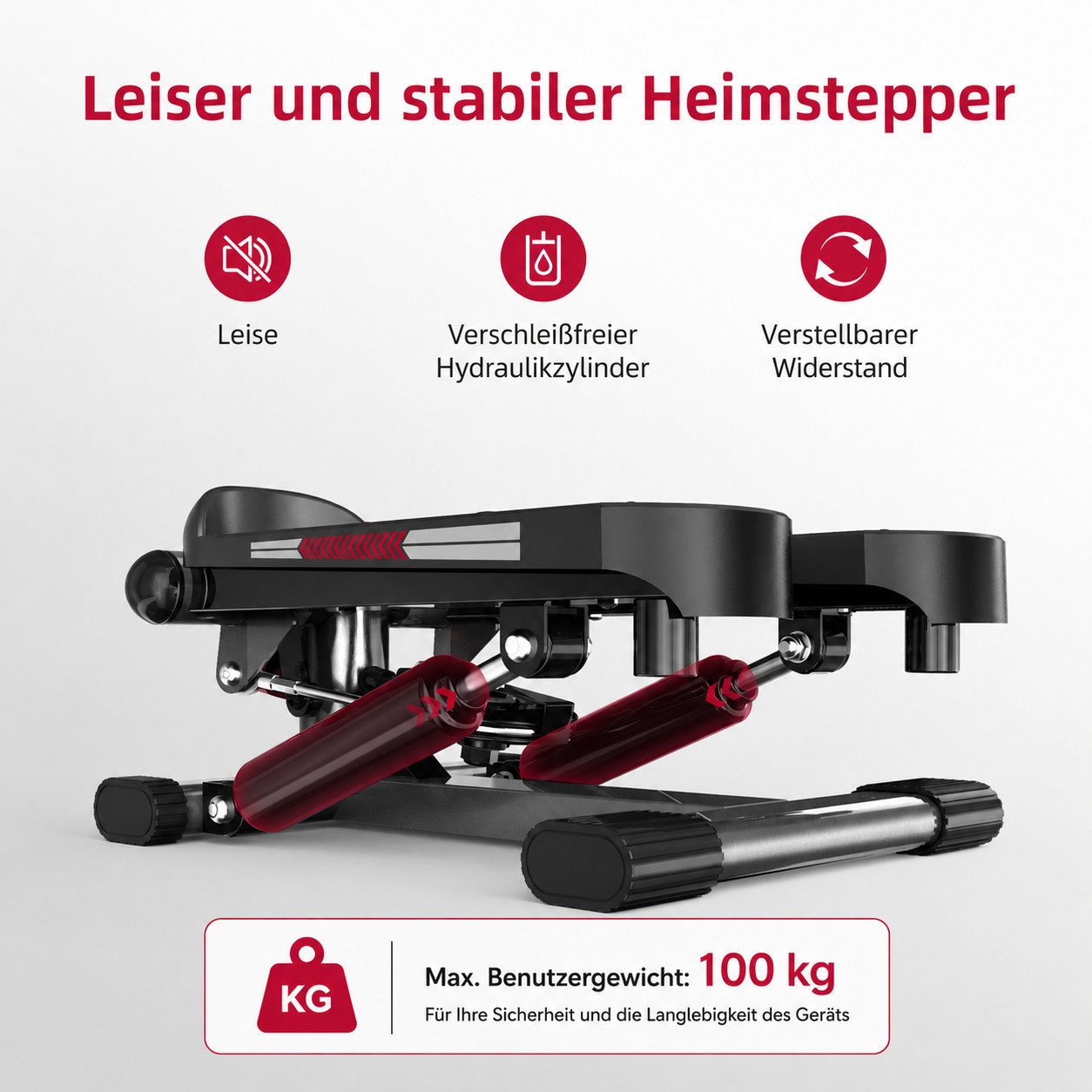 JASPORT Mini-Stepper ST1 2-in-1 Mini Stepper mit Widerstandsband (2-in-1 Up-Down Swing Stepper mit Power Ropes), leise, max. Belastbarkeit 100kg