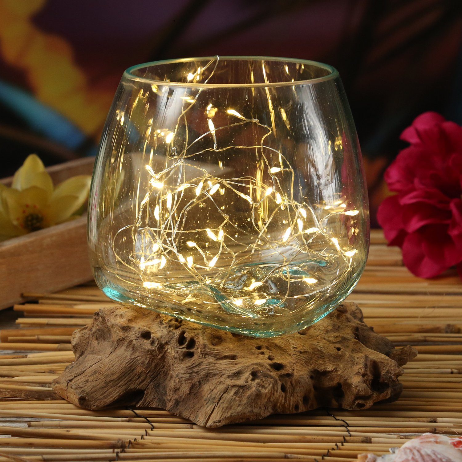 MARELIDA Dekoschale Glasschale Wurzelholz Glasvase Wurzelschale Unikat D: 1 günstig online kaufen