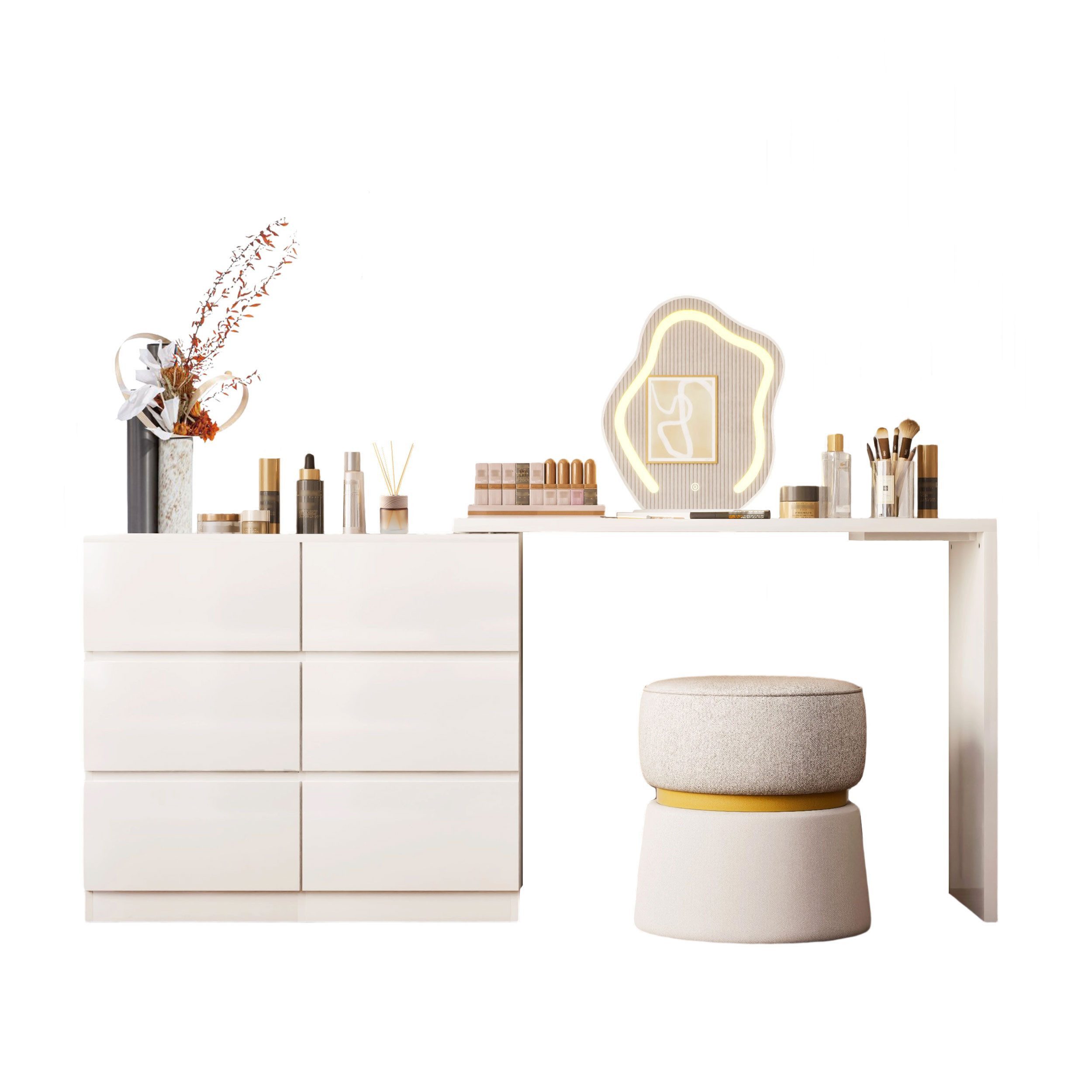 TWSOUL Schminktisch Drehbarer Schminktisch mit 6 Schubladen in Weiß, Multif günstig online kaufen