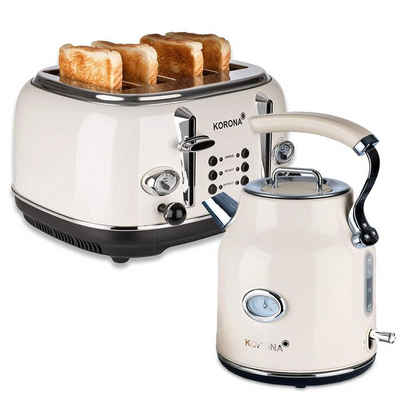 KORONA Toaster Retro Frühstücksset Creme 4 Schlitz, 4 Scheiben Toaster und Wasserkocher, Pfeifkessel Design, Retro