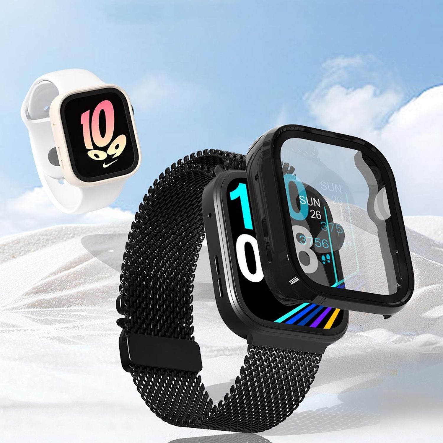 Wigento Smartwatch-Hülle Für Huawei Watch Fit 4 Pro Kunststoff PC Hülle + 9H Hart Glas Silber, Schutzhülle aus PC + Hart Glas für Rundumschutz
