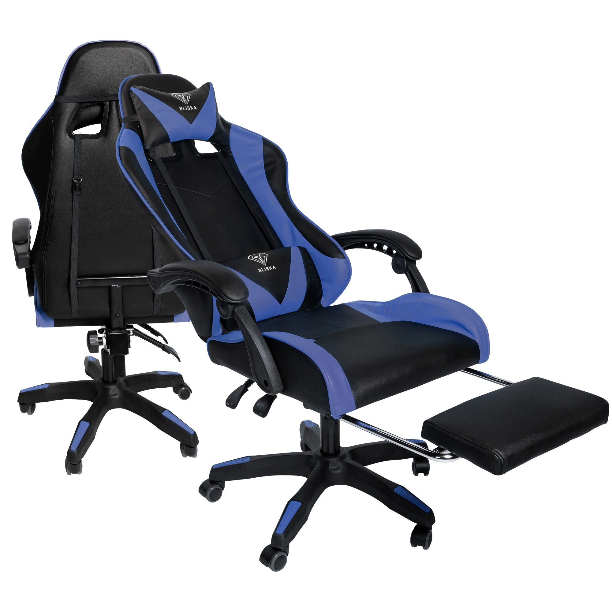 TRISENS Chefsessel Konrad (1 Chair Design-Armlehnen / Gaming flexiblen Blau Stück), Stuhl mit Gaming Schwarz mit Fußstütze