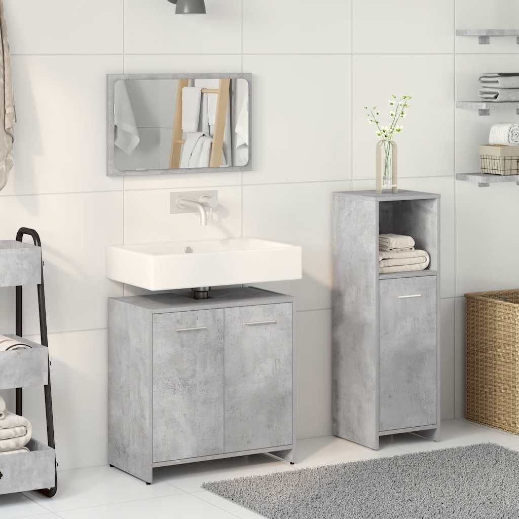 vidaXL Badezimmer-Set 3-tlg. Badmöbel-Set Betongrau Holzwerkstoff, günstig online kaufen