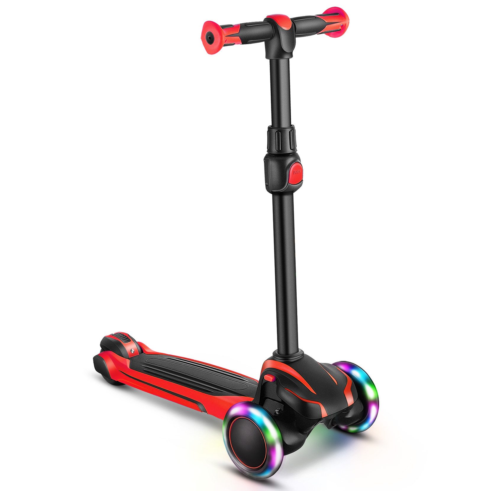 OUNUO Dreiradscooter Kinderroller mit farbigen LED, höhenverstellbar für Kinder ab 3 Jahren