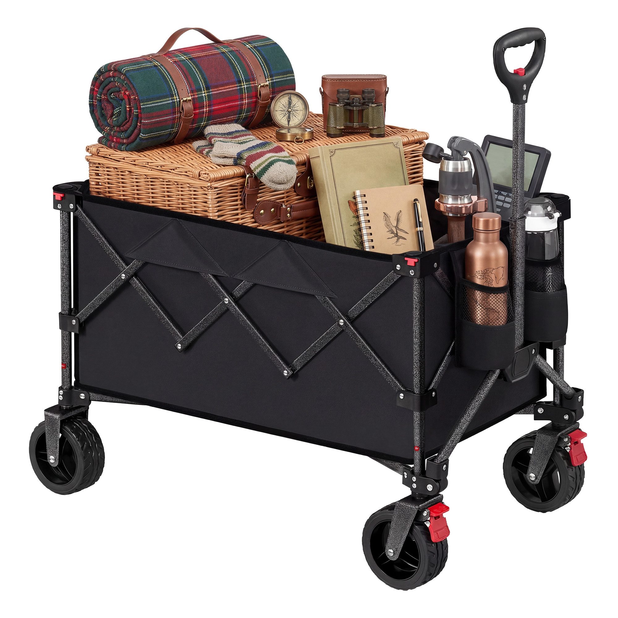 SONGMICS Handwagen Bollerwagen 90/150/ 200L, faltbar, Garten/Transport/Einkaufswagen, 360° drehbare Vorderrollen mit/ohne Bremsen Campingwagen