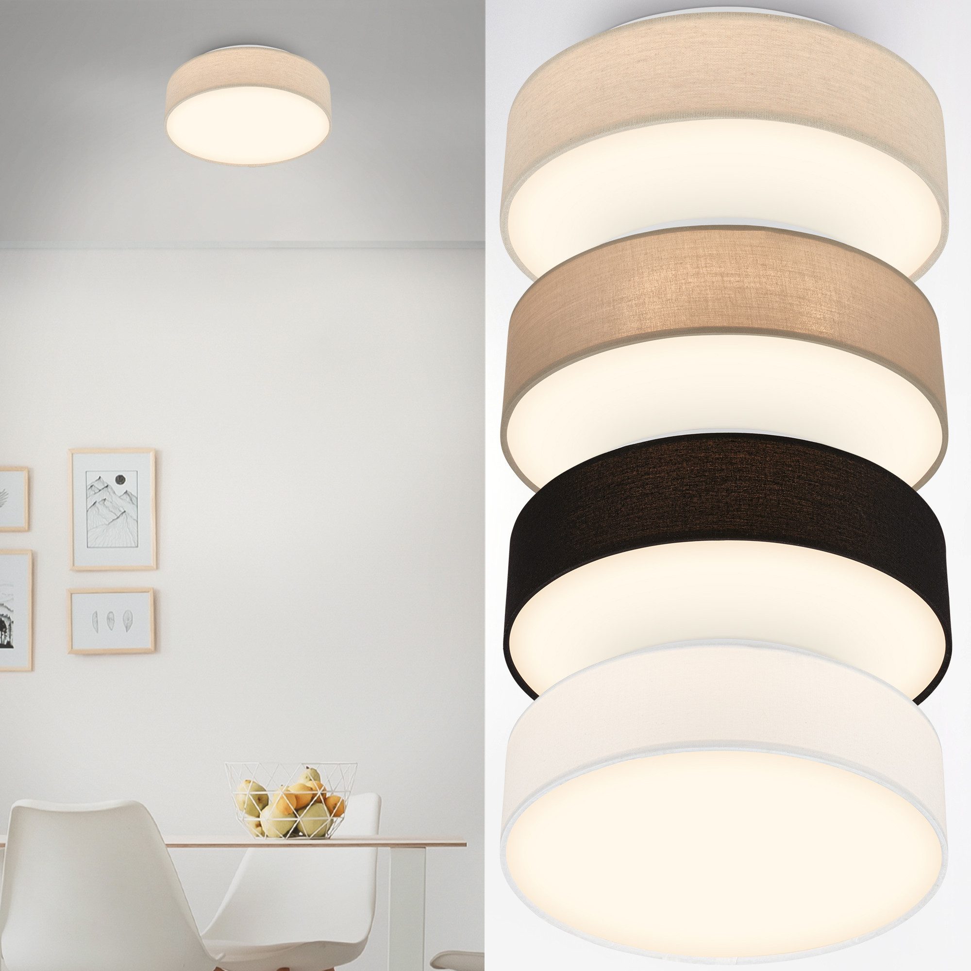 Briloner Leuchten LED Deckenleuchte Stoff-Deckenlampe Textillampe Stoffschirm Wohnzimmer Schlafzimmer, LED fest integriert, 3000K, 30/38x10,5 cm, Wohnzimmer, Schlafzimmer, Flur, Küche