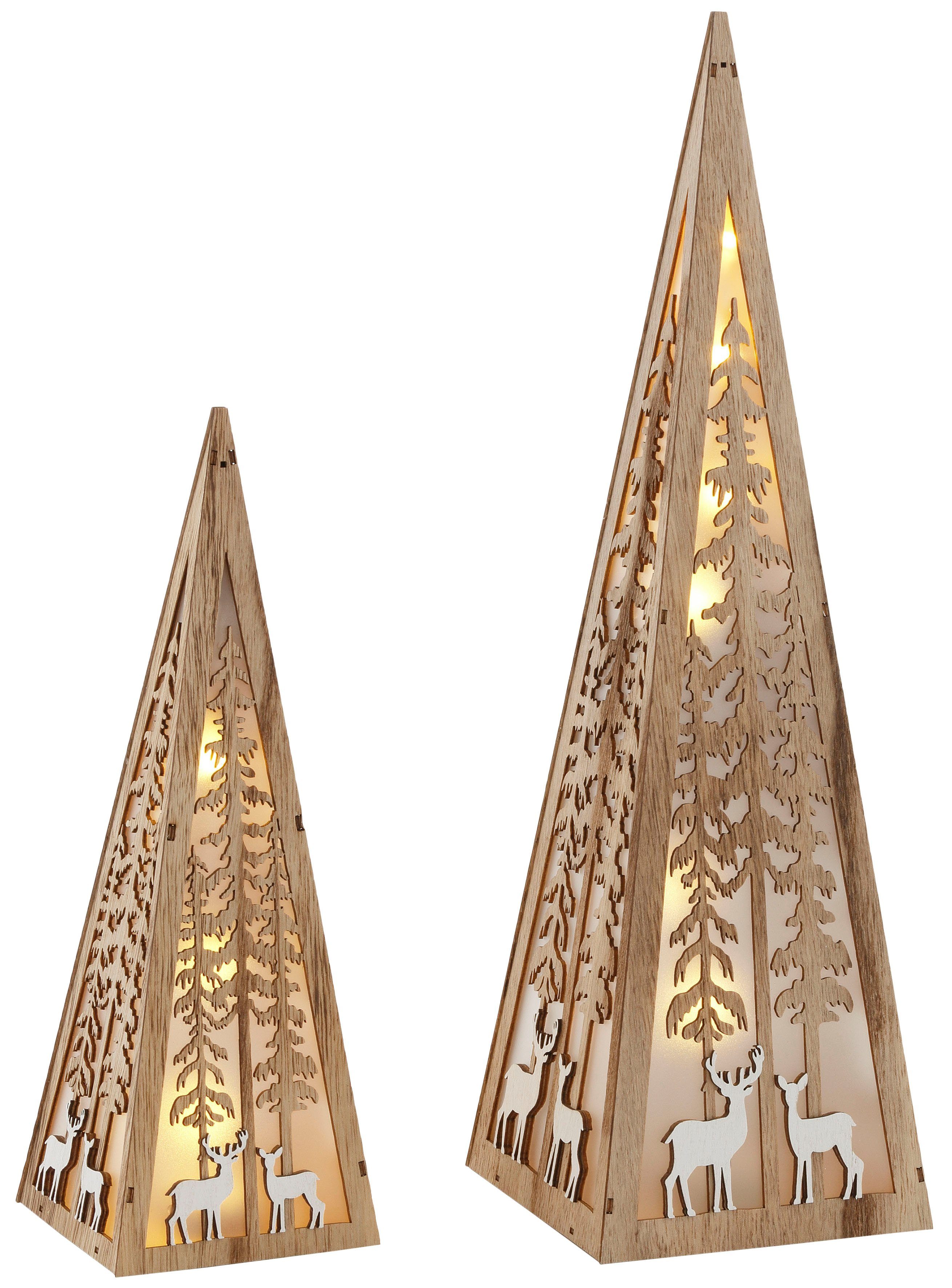 Home affaire LED Dekoobjekt Pyramide, LED fest integriert, Warmweiß, im 2-teiligen Set, mit liebevollen Details, Höhe ca. 30 + 45 cm | Leuchtfiguren