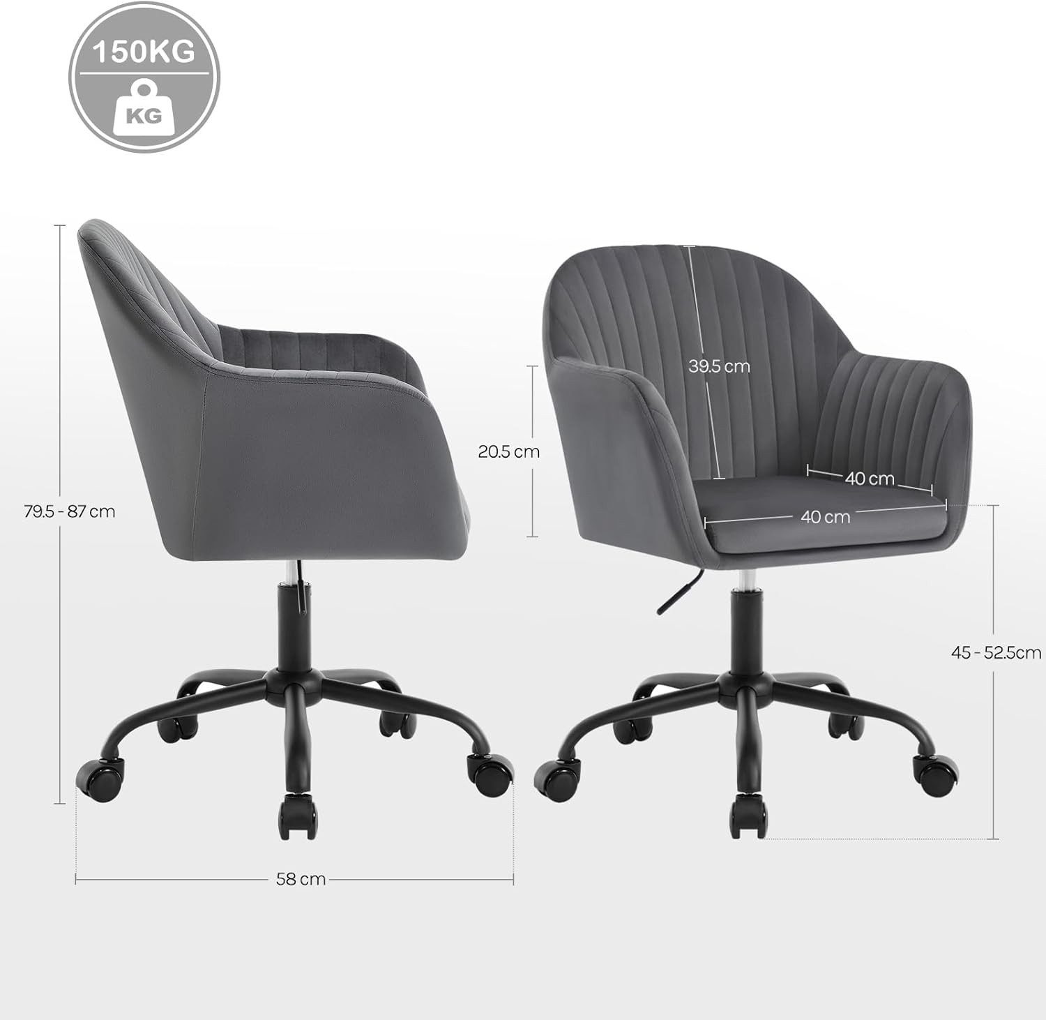 Woltu Schreibtischstuhl, Homeoffice Stuhl mit Rollen, Schminkstuhl höhenverstellbar