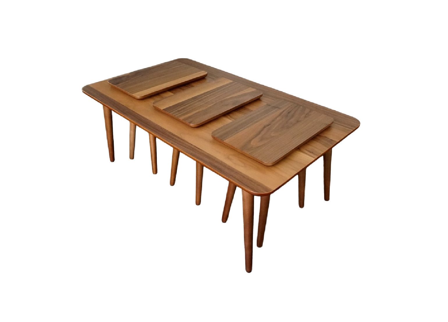 designimpex Beistelltisch Design Couchtisch Tisch inkl. 3x Beistelltisch SH-2 Nussbaum Walnuss