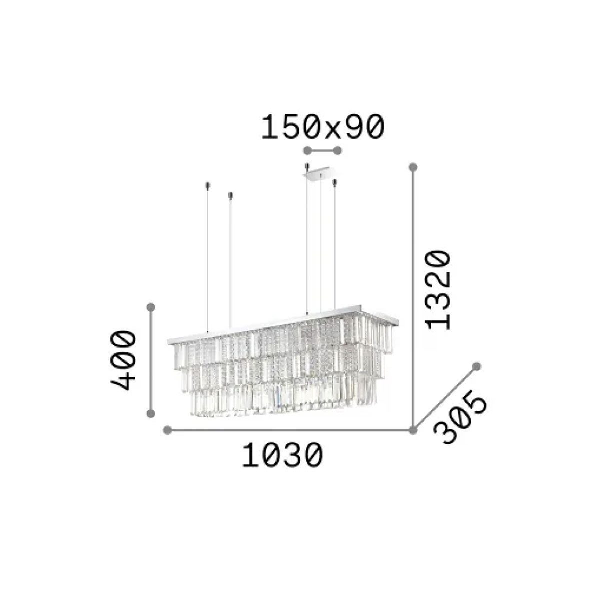 Ideal Lux Kronleuchter Ideal Lux Martinez SP8 Kronleuchter, Chrom, LED wechselbar, Längliche Hängeleuchte E14