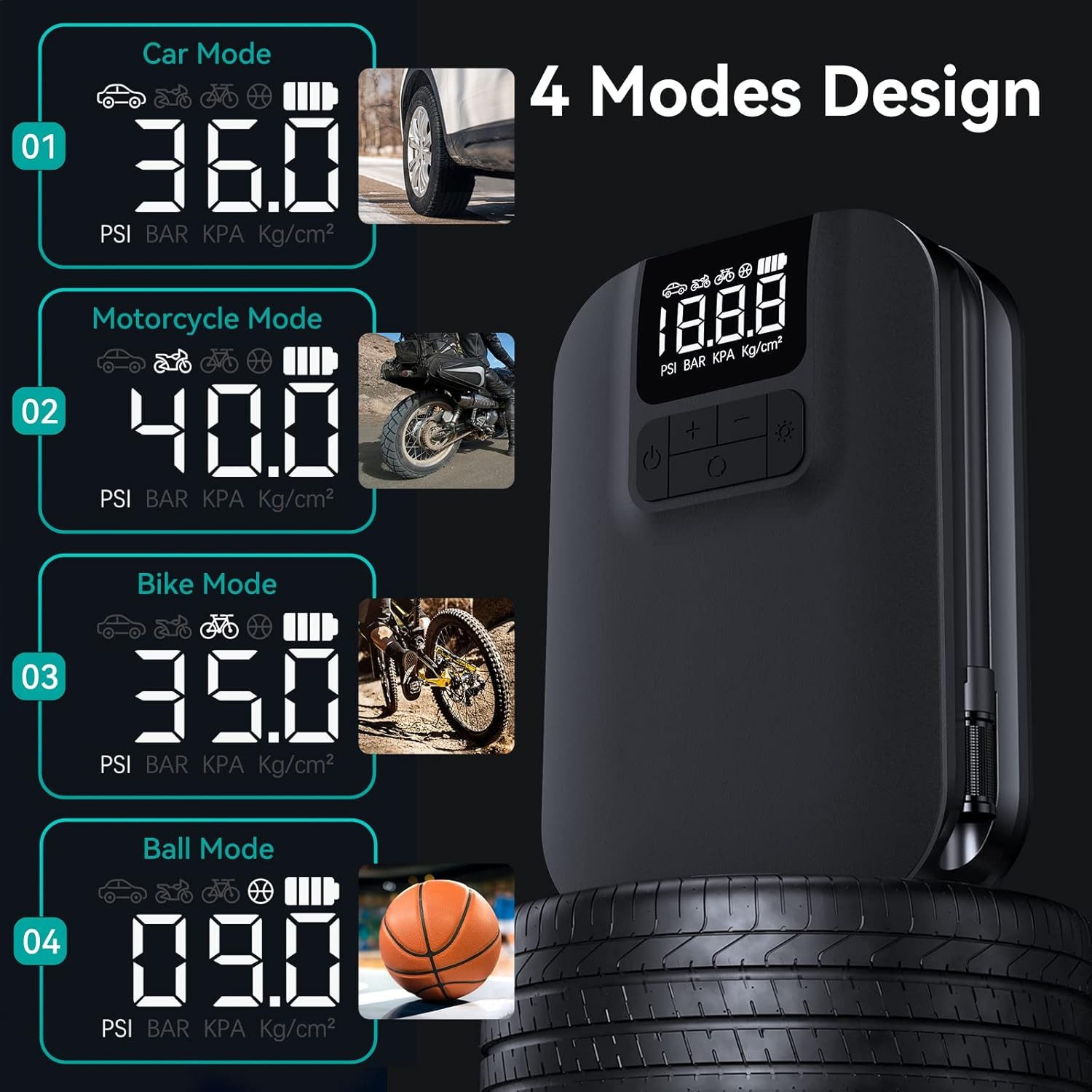 LA CUTE Akku-Handkompressor Elektrische Luftpumpe 150 PSI Digital 5000mAh mit LED-Licht, 60 W, max. 10,30 bar, Kompakte elektrische Akku-Luftpumpe für Auto, Fahrrad und mehr, Tragbare Luftpumpe mit Zubehör und LED-Licht, vielseitig einsetzbar, Automatische Abschaltung bei voreingestelltem Druckwert