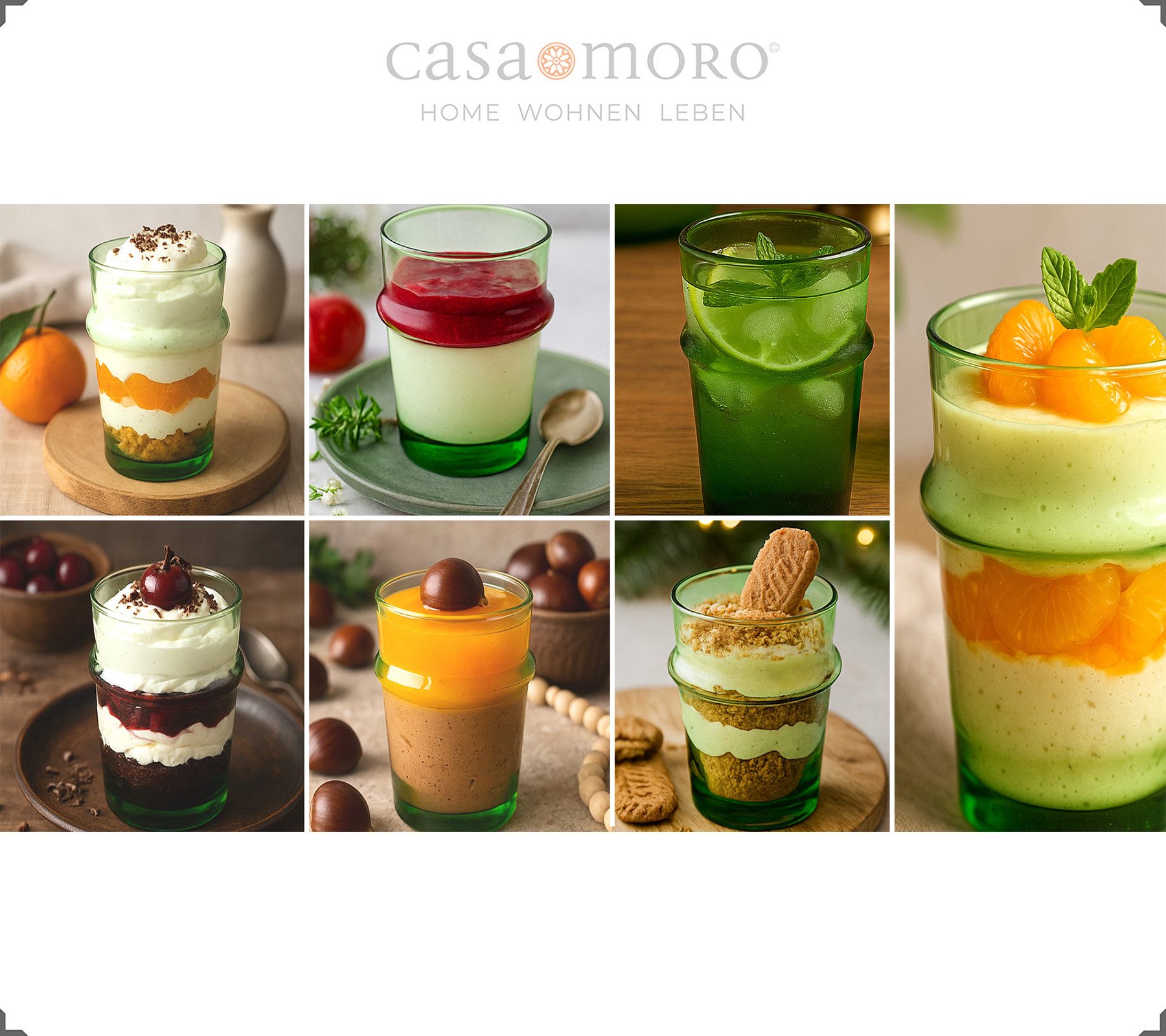 Casa Moro Gläser-Set Cappuccino Gläser Set 4er Grün Teegläser Dessertgläser Glas Espresso, 4-teilig, 150 ml je Glas, für Kalt- und Heißgetränke, mundgeblasen