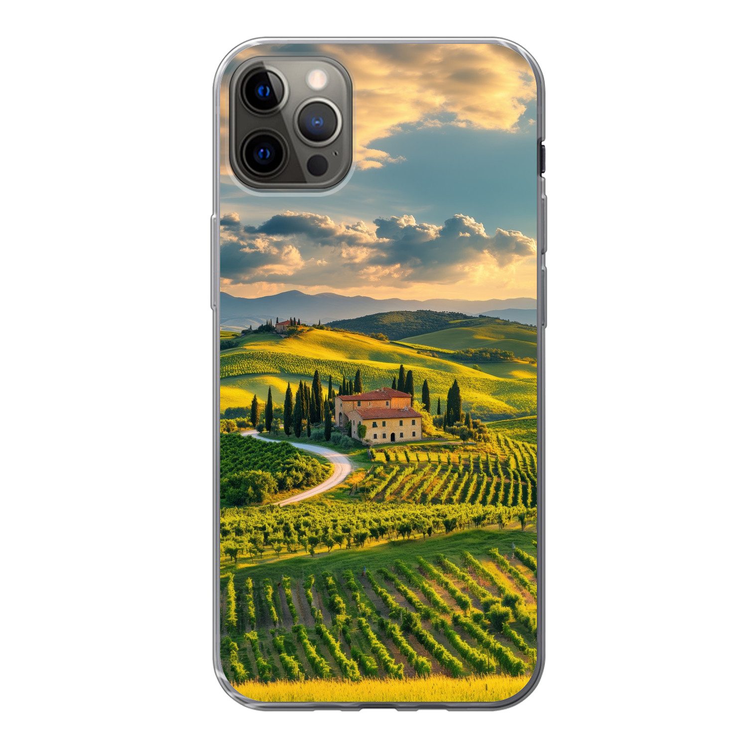 MuchoWow Handyhülle für Apple iPhone 13 Pro Max Toskana - Landschaft - Weinberge, Smartphone-Bumper, Print, Handy Schutzhülle Dünn