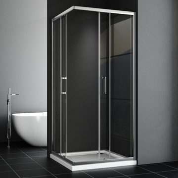 Boromal Eckdusche Schiebetür Duschkabine H:195cm 80x80 90x90 100x100 75x90 75x75, BxT: 75x75 cm, 5mm Sicherheitsglas, Duschwand Eckeinstieg, Aluprofile 20mm Verstellbereich, Links und Recht montierbar