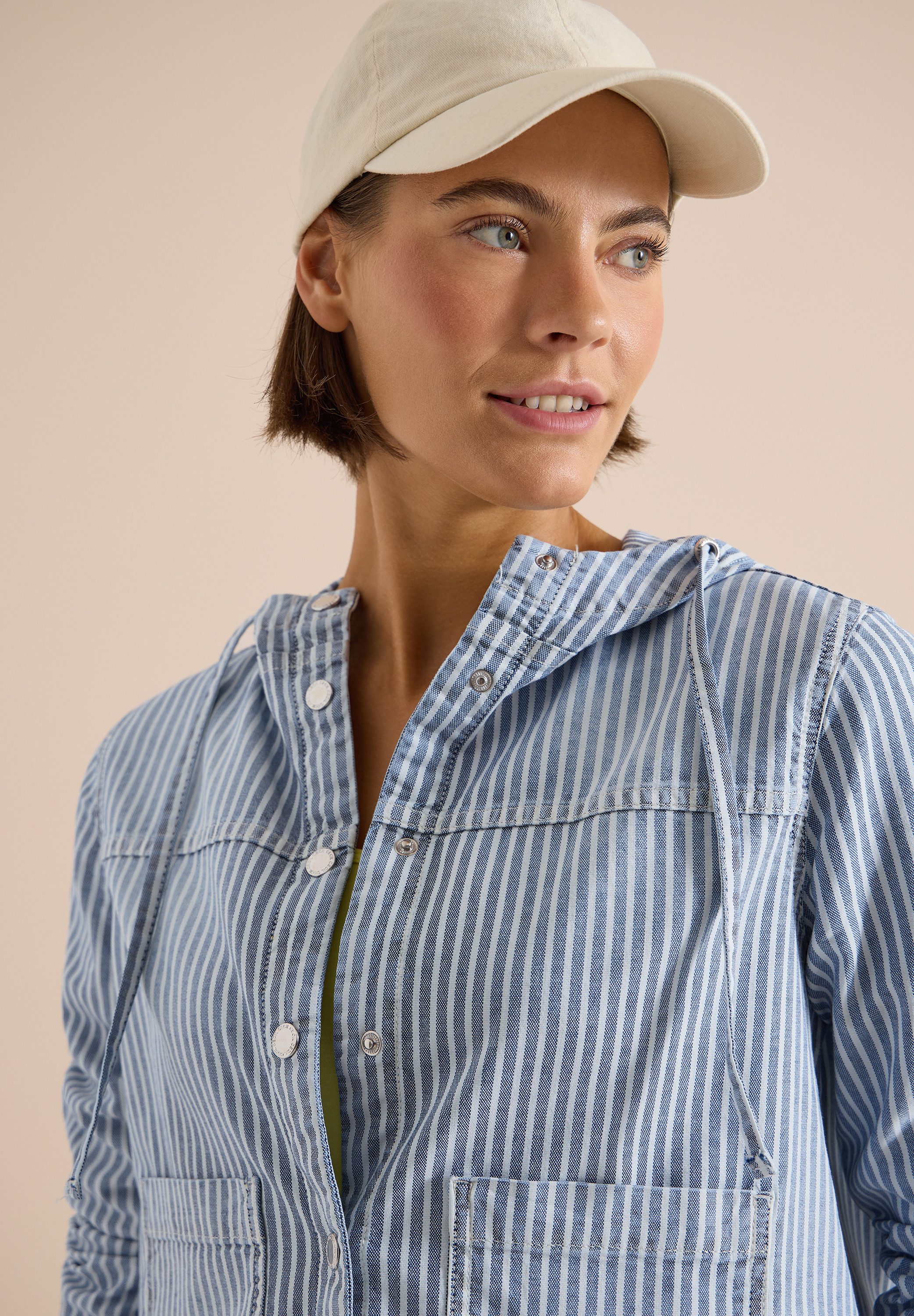 CECIL Hemdjacke Overshirt mit Kapuze und Streifen