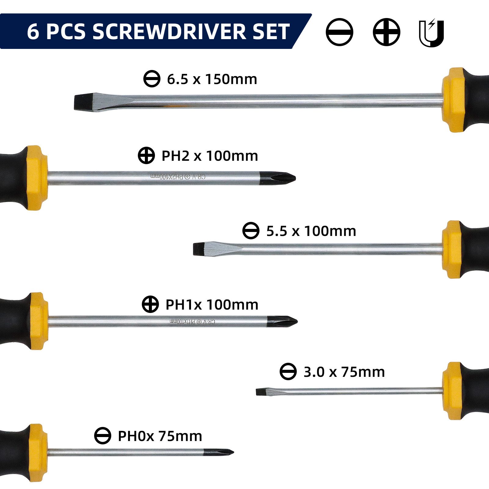 CCLIFE Bit-Schraubendreher Magnetischer Schraubenzieher mit Schlitz, Pozidriv Kreuzschlitz, (Set, 6 St), 1