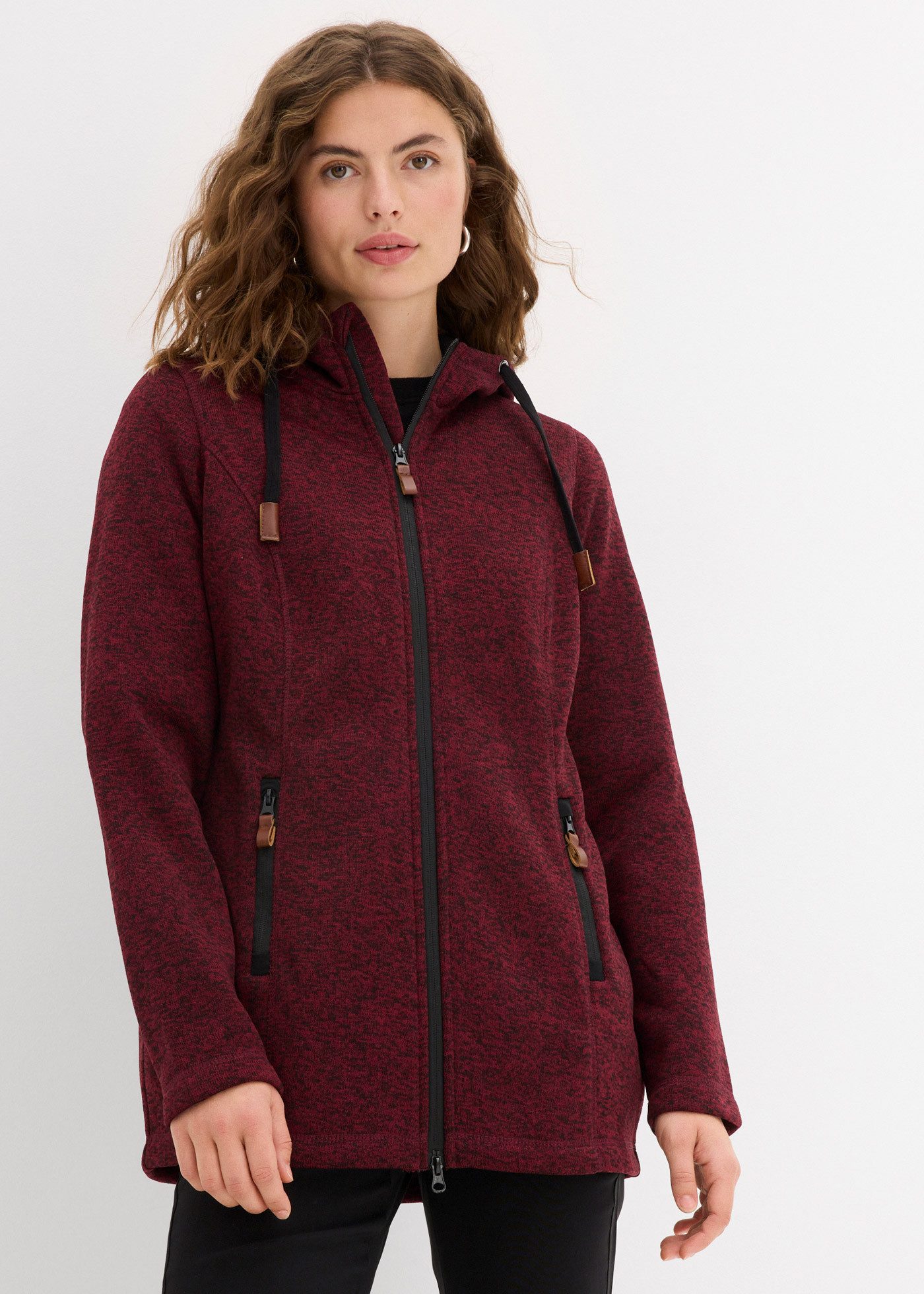 bonprix Strickfleecejacke (1-St) bequeme Passform, mit Kapuze, mit verschließbaren Taschen