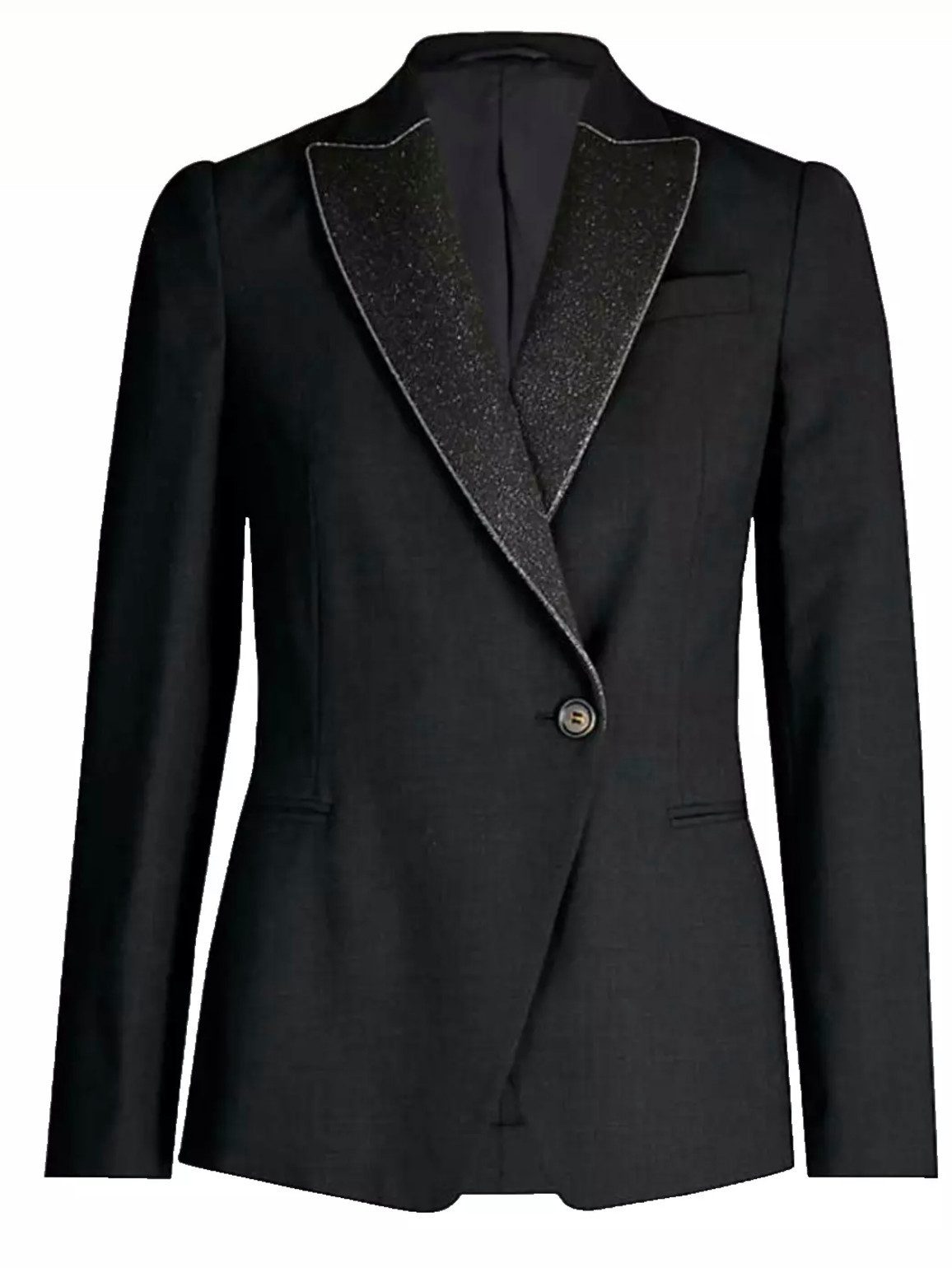 BRUNELLO CUCINELLI Jackenblazer Einreihiger Jacke mit Metallic-Crêpe-Besatz und Perlenverzierung Spitzrevers mit funkelnden Stoffakzenten