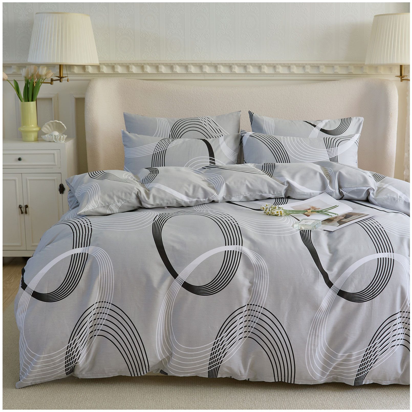 KEAYOO Bettwäsche Grau Klassische Eleganz, 2 teilig, 100% Baumwolle für Kom günstig online kaufen