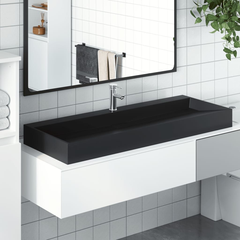 vidaXL Waschbecken Waschbecken 120x46x11 cm Mineralguss/Marmorguss Mattschwarz