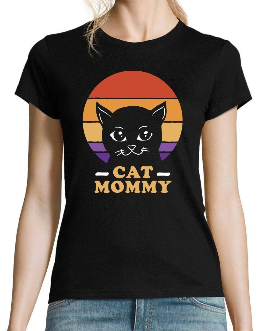 Youth Designz Schwarz Frontmotiv Katzenmama Mommy Shirt mit Katzen T-Shirt Cat lustigem Damen