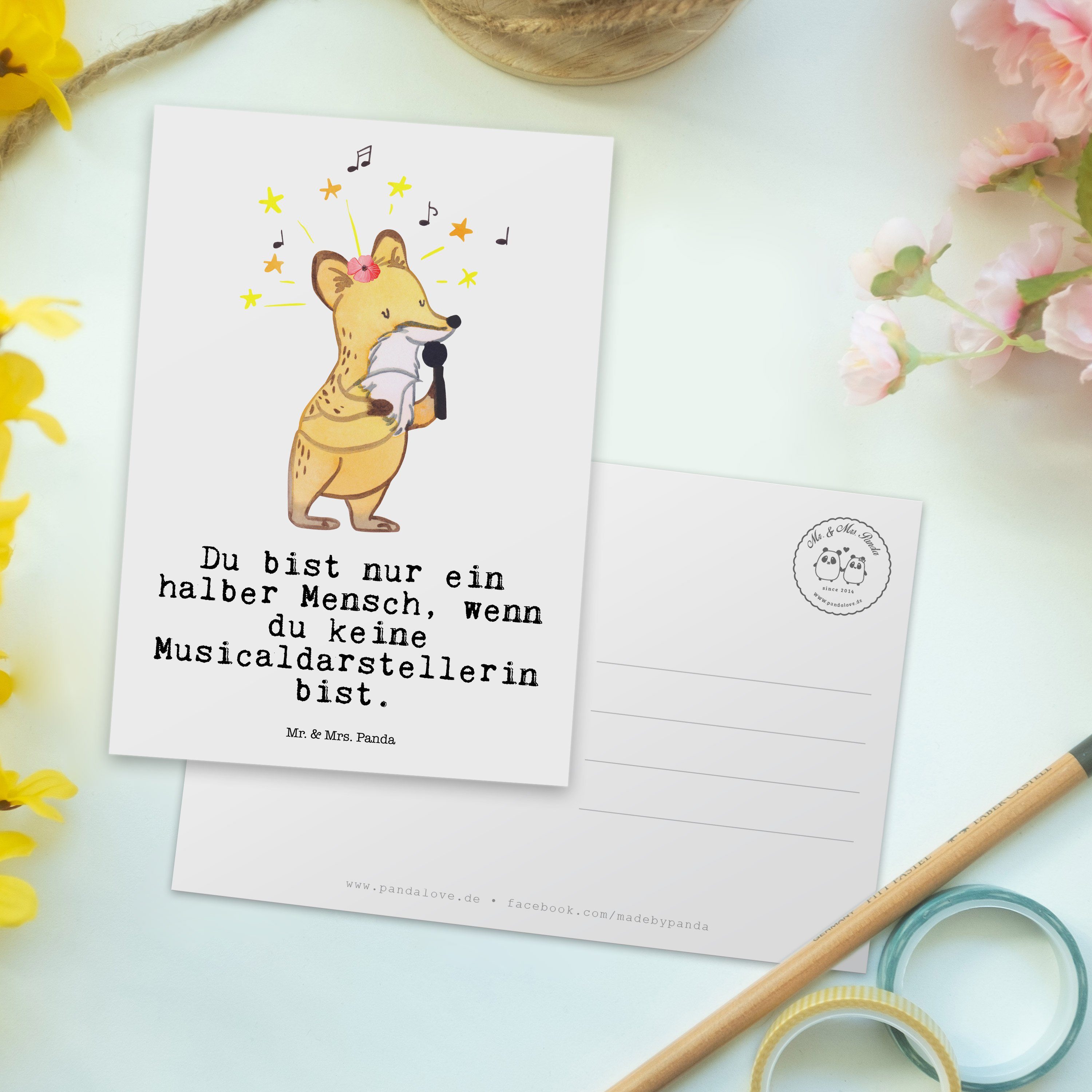 Mr. & Mrs. Panda Postkarte Herz Geschenk, Weiß Musicaldarstellerin Ausbildung - - mit Grußkarte