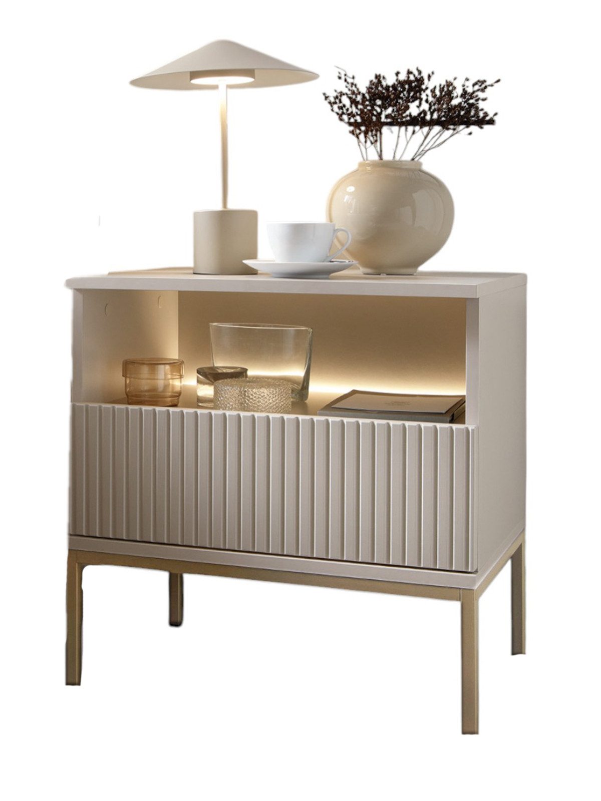 Compleo Nachttisch LINO, Fronten gefräst, mit Schubladen günstig online kaufen