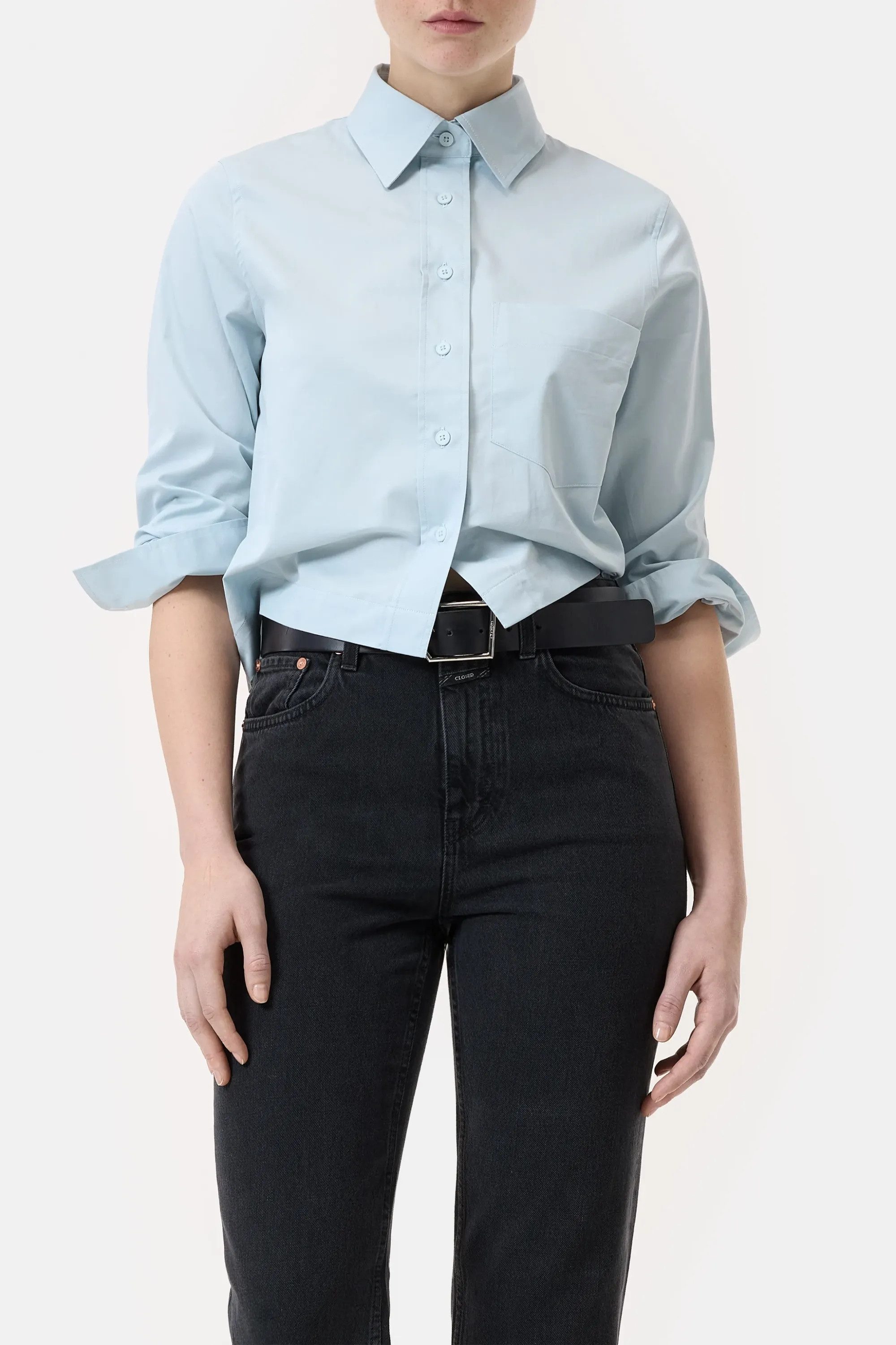 Blusentop Cropped Hemdbluse - Regular Fit