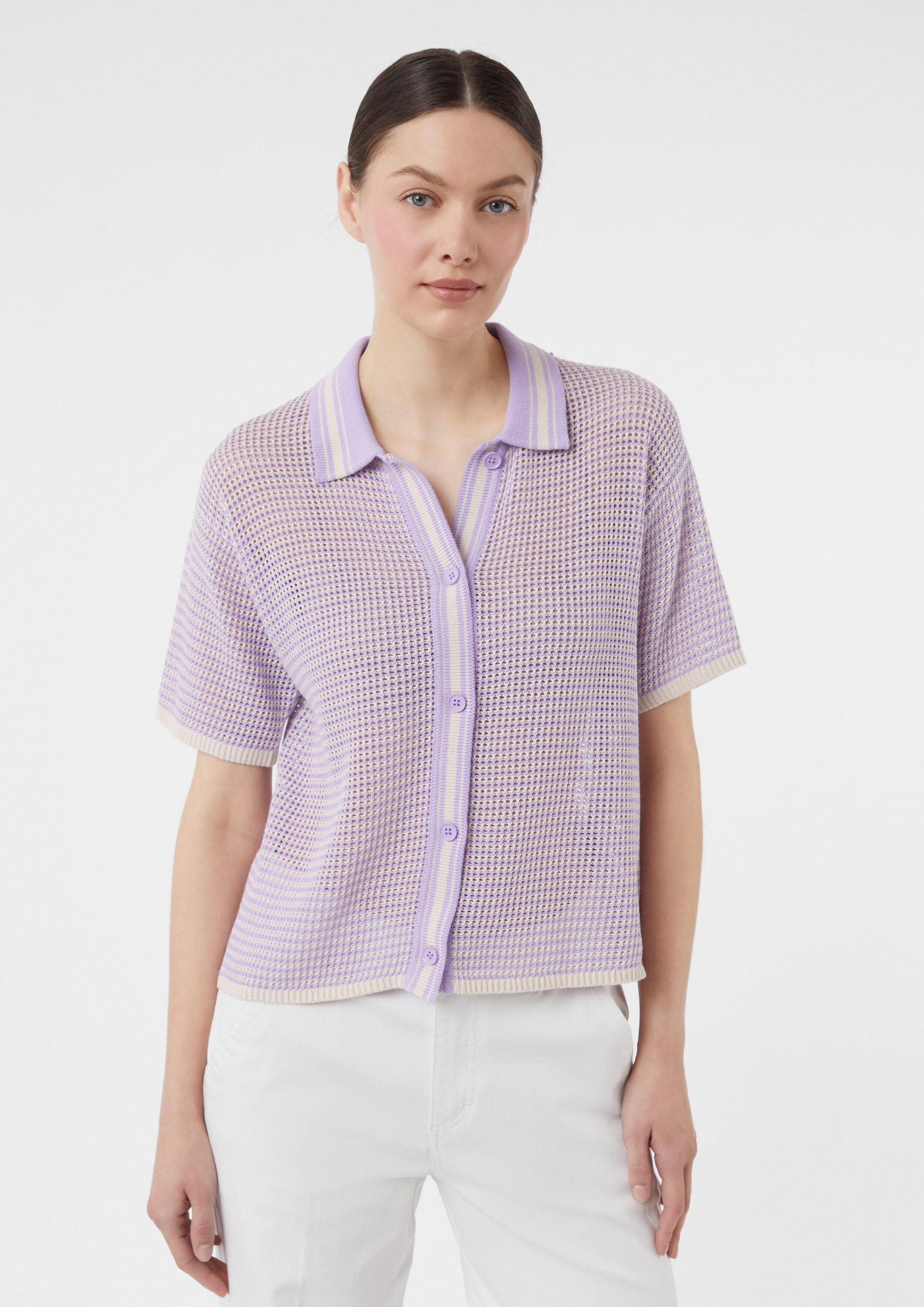 comma Cardigan Strickjacke Luftiger Kurzarm-Cardigan mit Polokragen