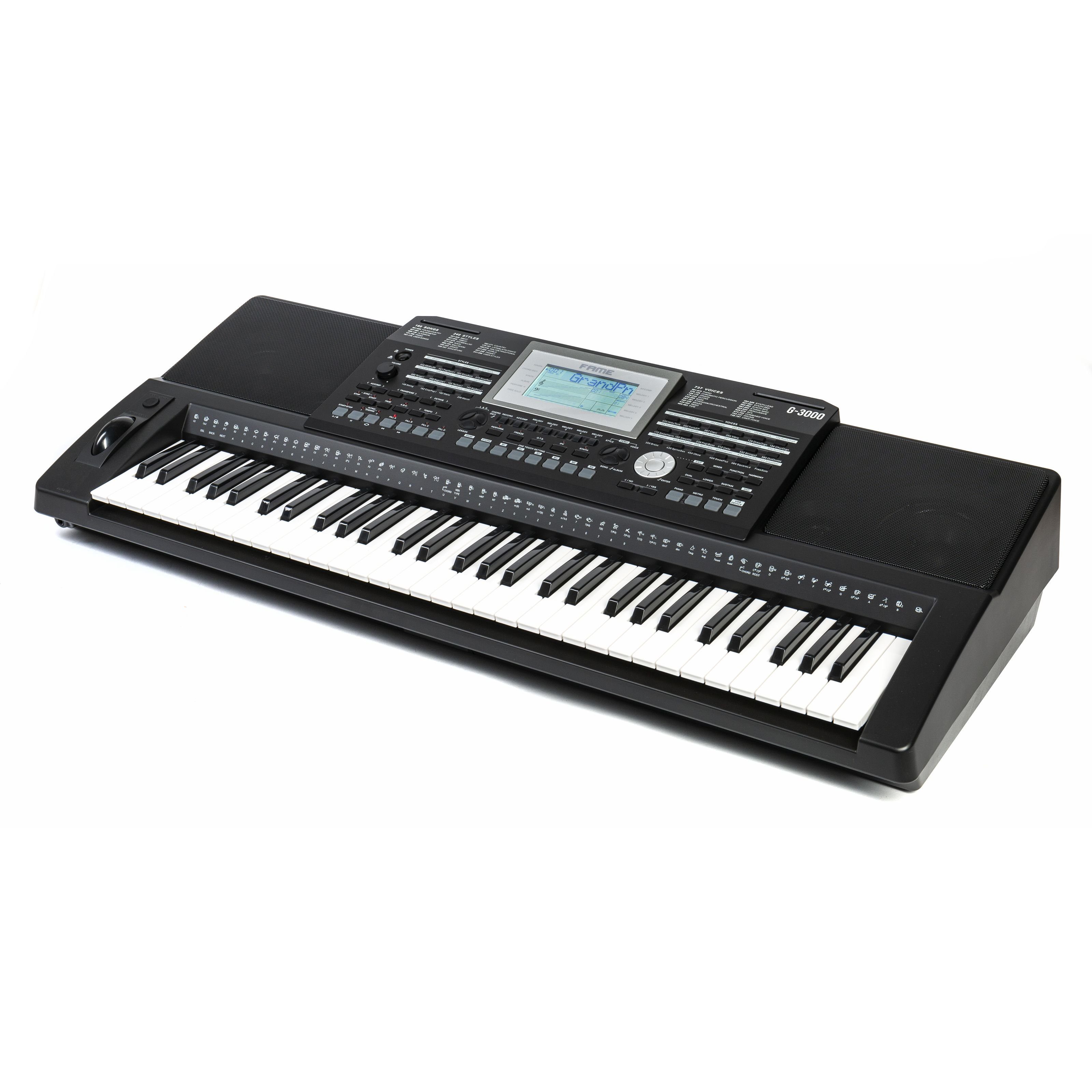 FAME Entertainer-Keyboard (G-3000 Homekeyboard mit 61 Tasten 128 Stimmen 737 Sounds 240 Styles 160 Songs Linearsequencer MIDI-Dateiwiedergabe Reverb Chorus Effekte 2x 40W Lautsprecher MIDI I/O Sustainpedal-Anschluss Audio Ein- und Ausgänge, Keyboards, Entertainer Keyboards), G-3000 Homekeyboard, 61 Tasten, 128 Stimmen