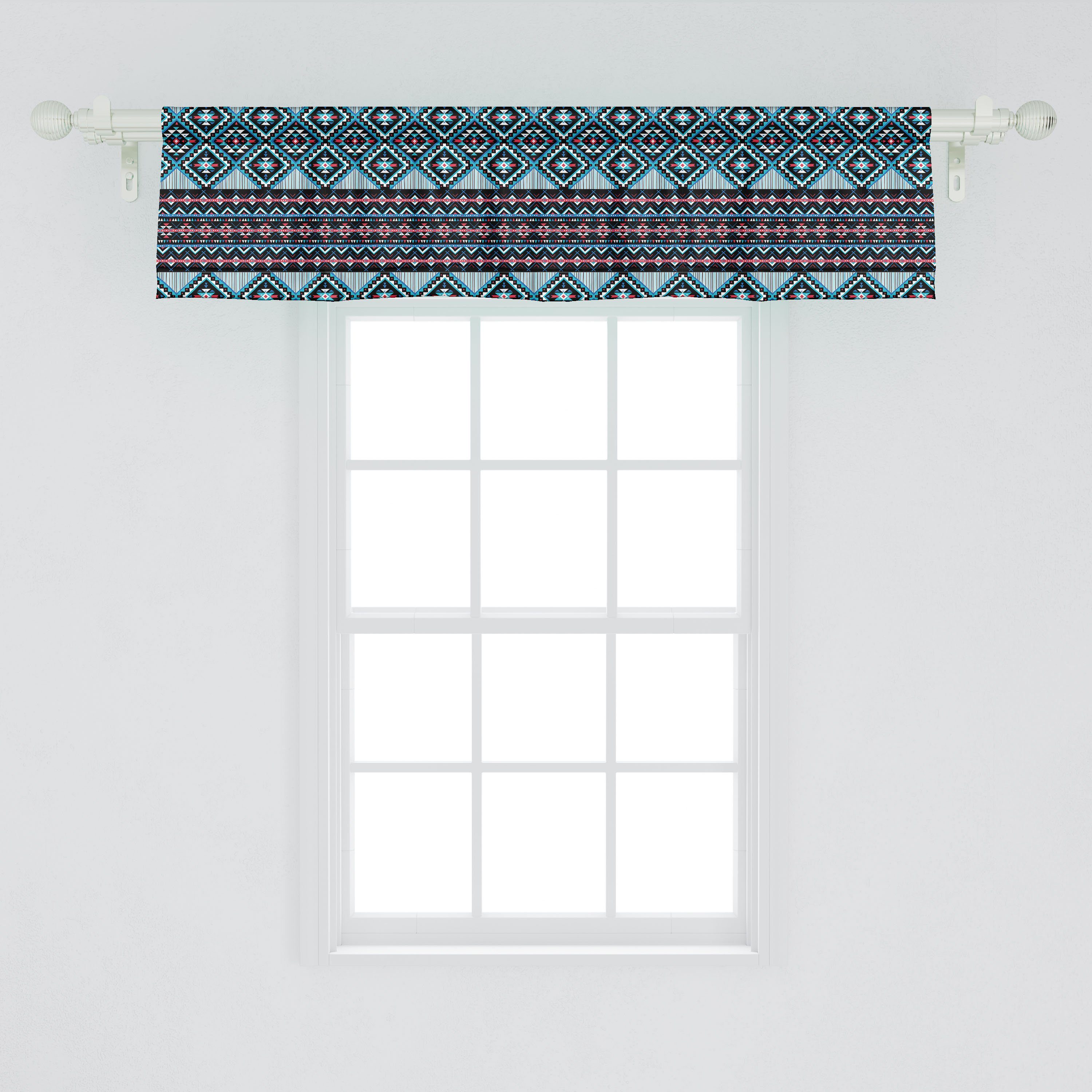 Scheibengardine Vorhang Volant für Küche Geometrische Triangles Dekor Abakuhaus, Stangentasche, Schlafzimmer Aztekisch Verziert mit Microfaser