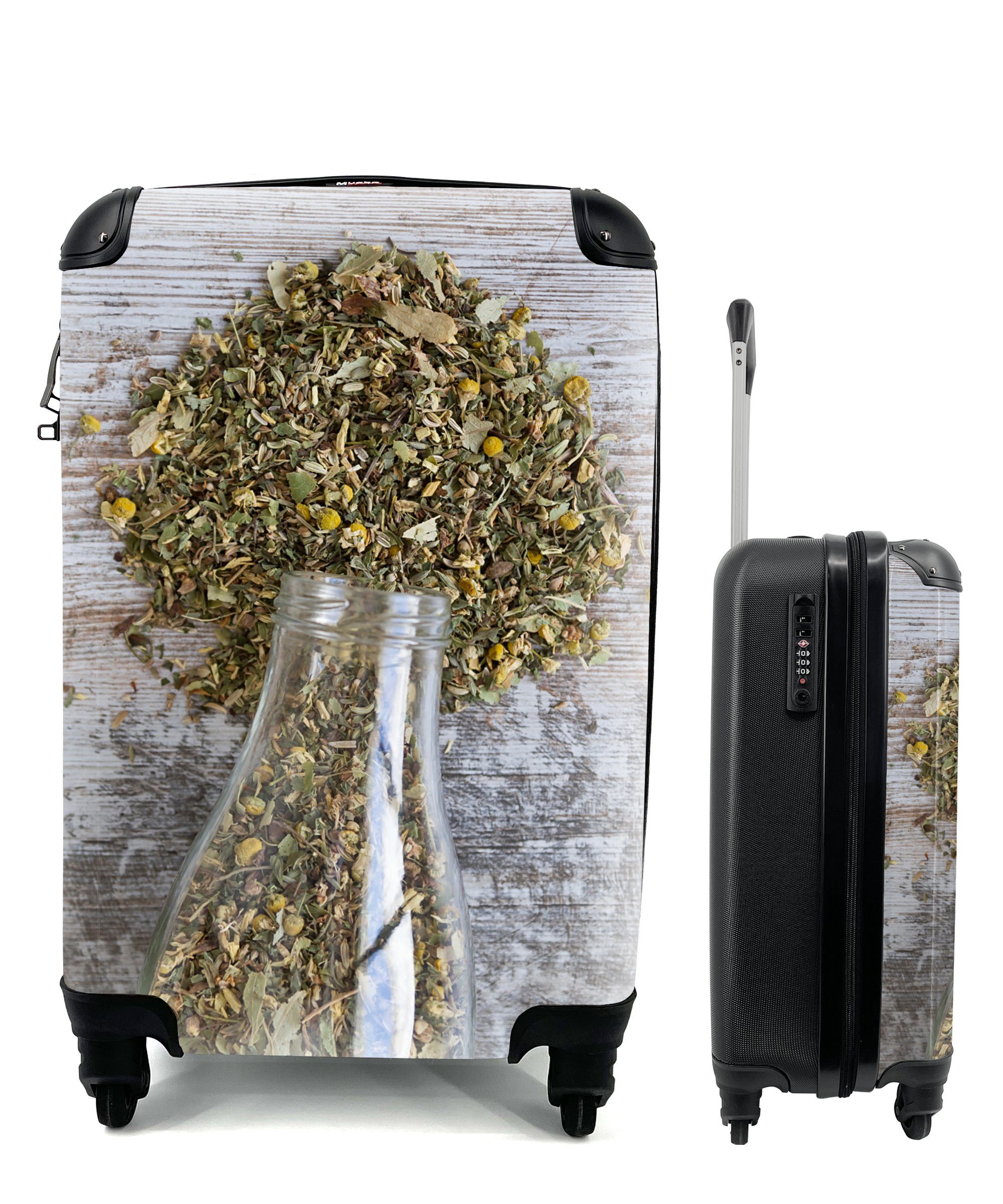 MuchoWow Handgepäckkoffer Getrocknete Kräuter in einem Glas, 4 Rollen, Reisetasche mit rollen, Handgepäck für Ferien, Trolley, Reisekoffer