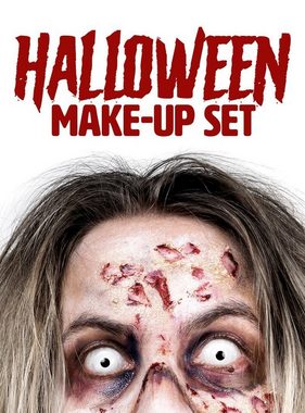 Maskworld Theaterschminke Halloween Make-up Set, Horror Schminkset mit Blut, Wundschorf und Schminkfarben für alle Zom