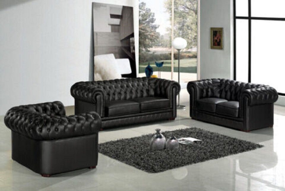 JVmoebel Chesterfield-Sofa Chesterfield Polster Sofas Klassischer 3+2+1 Sitzer 100% Leder Sofort, 3 Teile, Made in Europa