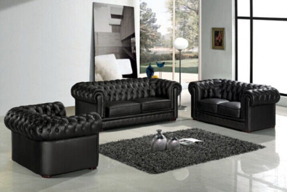 JVmoebel Sofa Chesterfield Polster Sofas 3 3+2+1 100% Teile Sitzer Leder Sofort, Klassischer