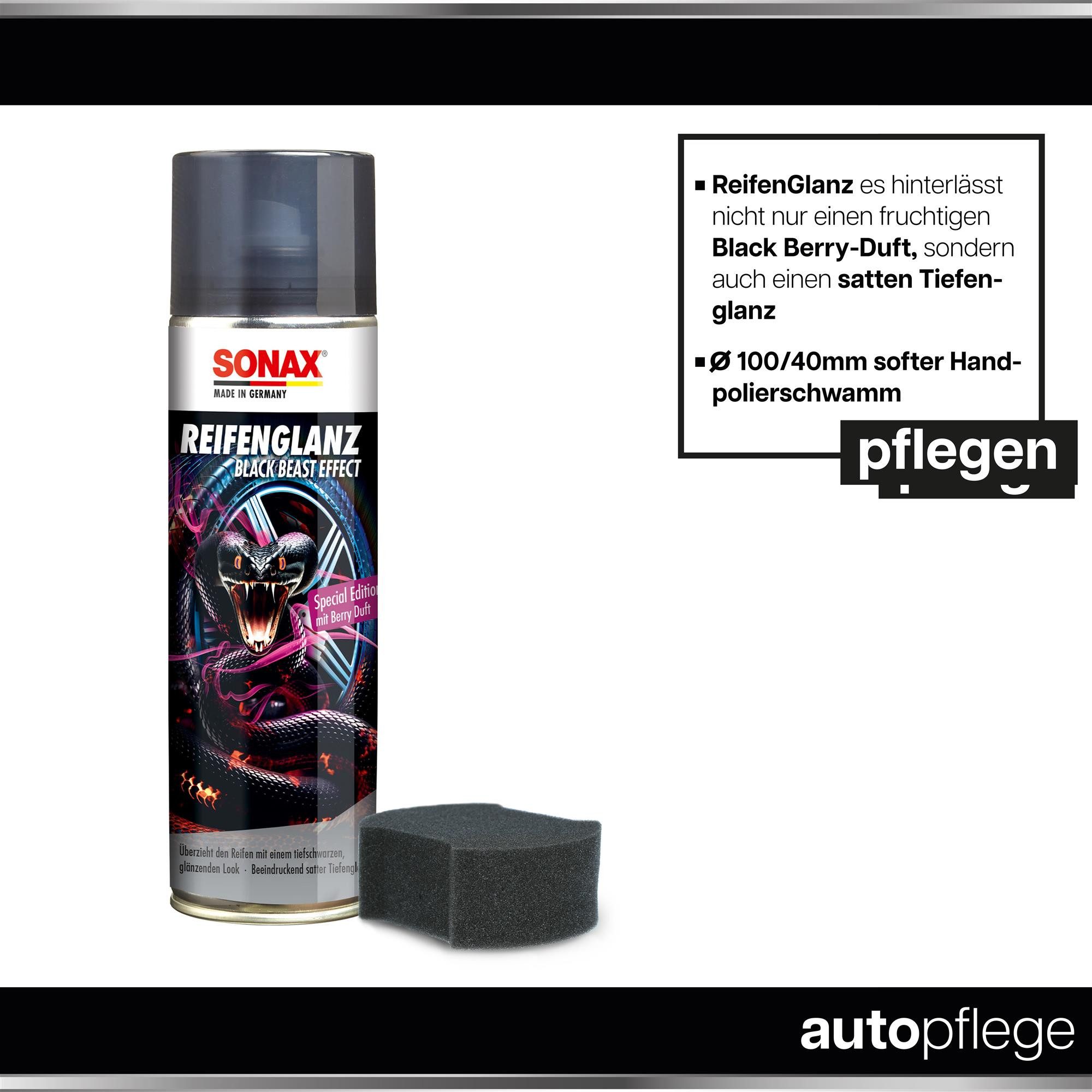 Sonax Sonax Reifen Glanz Set Special Edition mit Schwamm und Tuch Reifenpflege, Special Edition - Mikrofasertuch - Applikatorschwamm